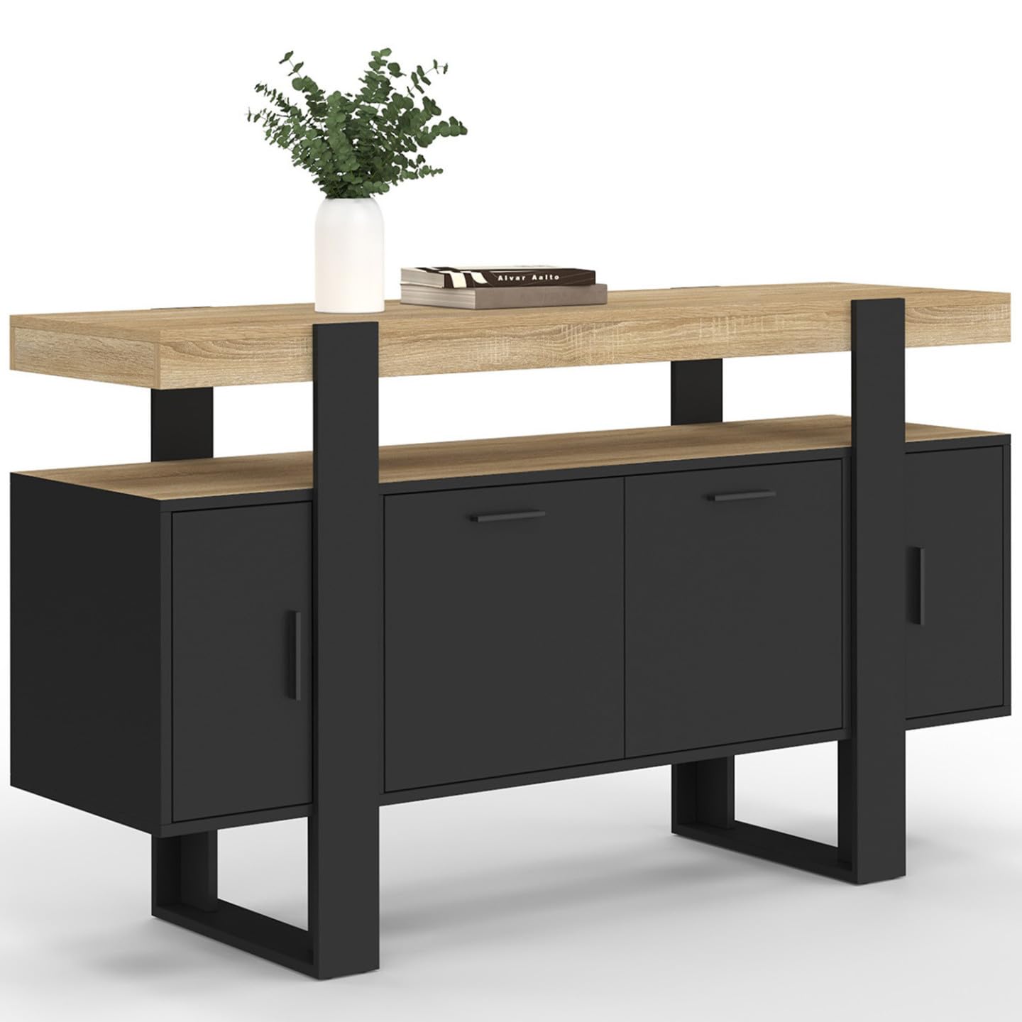 IDMarket Phoenix Phoenix - Aparador (140 cm, 4 puertas), color negro