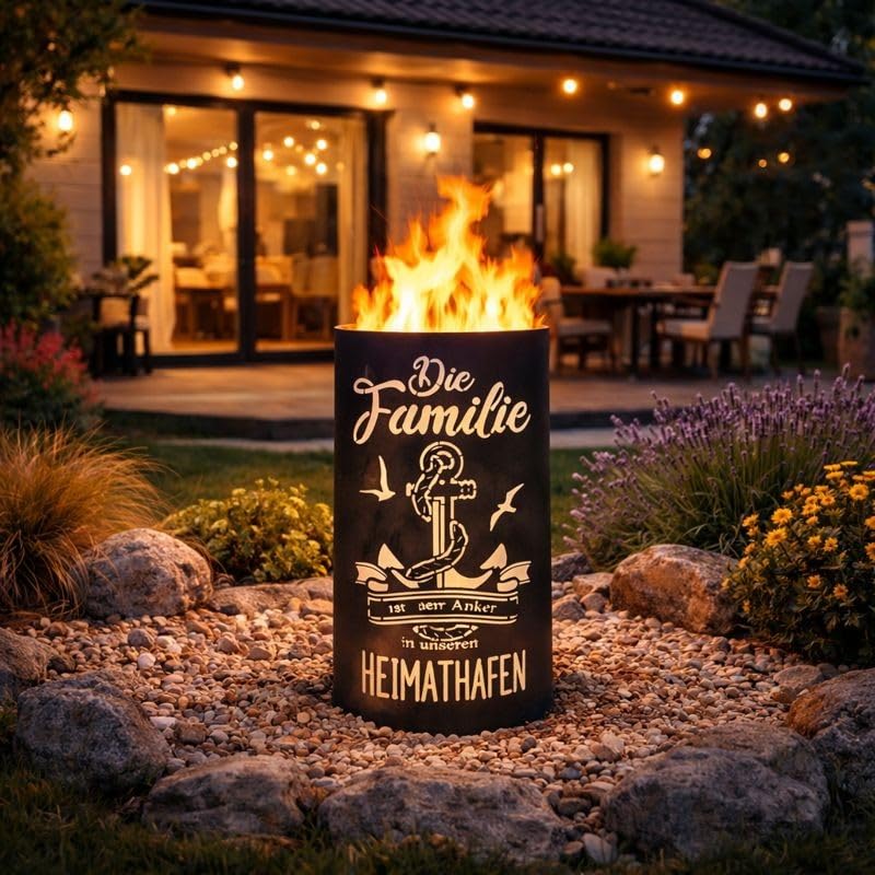 TiKo-Design Feuertonne Feuerkorb mit Familie Heimathafen Motiv