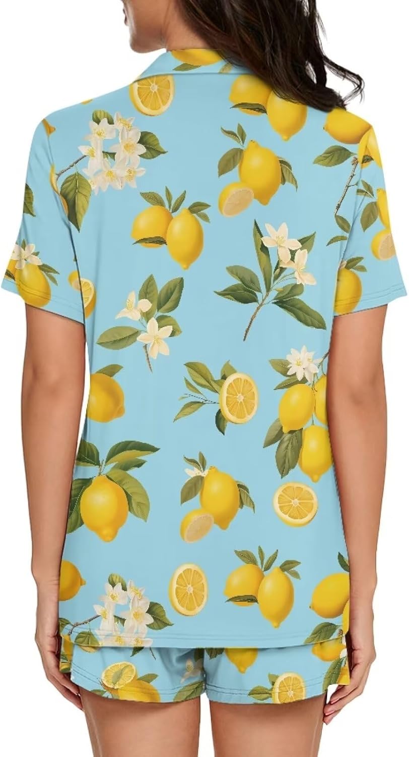 Pajamas Sets Two Piece Sleepwear for Women Plus Size Button Down Pjs Fruits Theme Lounge Sets - Image 5