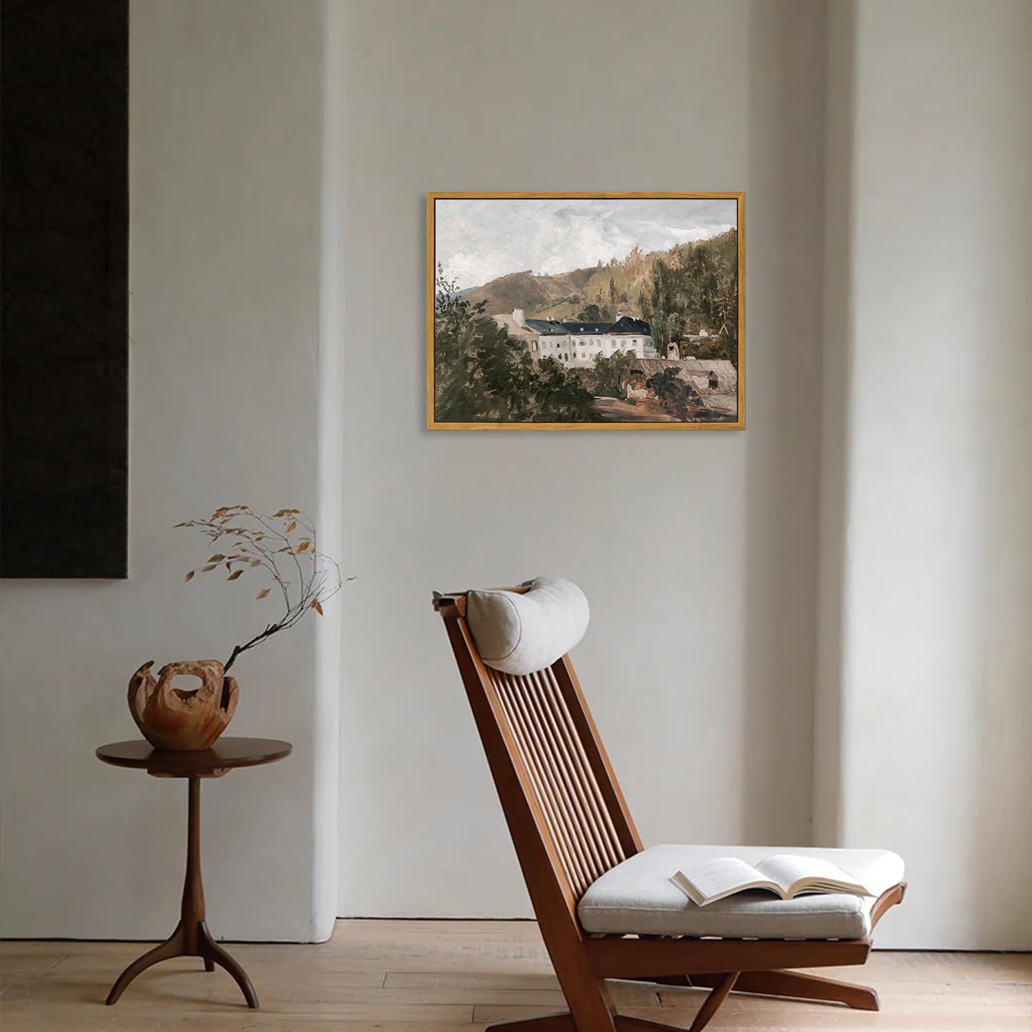 KBKBART Framed Wall Art Vintage Decor, Vintage European Villa Landscape Oil Painting, French County Wall Decor, Rustic Canvas Artwork Wall Decor, Antique Scenery Wall Art Prints for Bedroom Living Room, Cozy Home Decor, Gallery, Gifts for Friends or Family (12"x16")