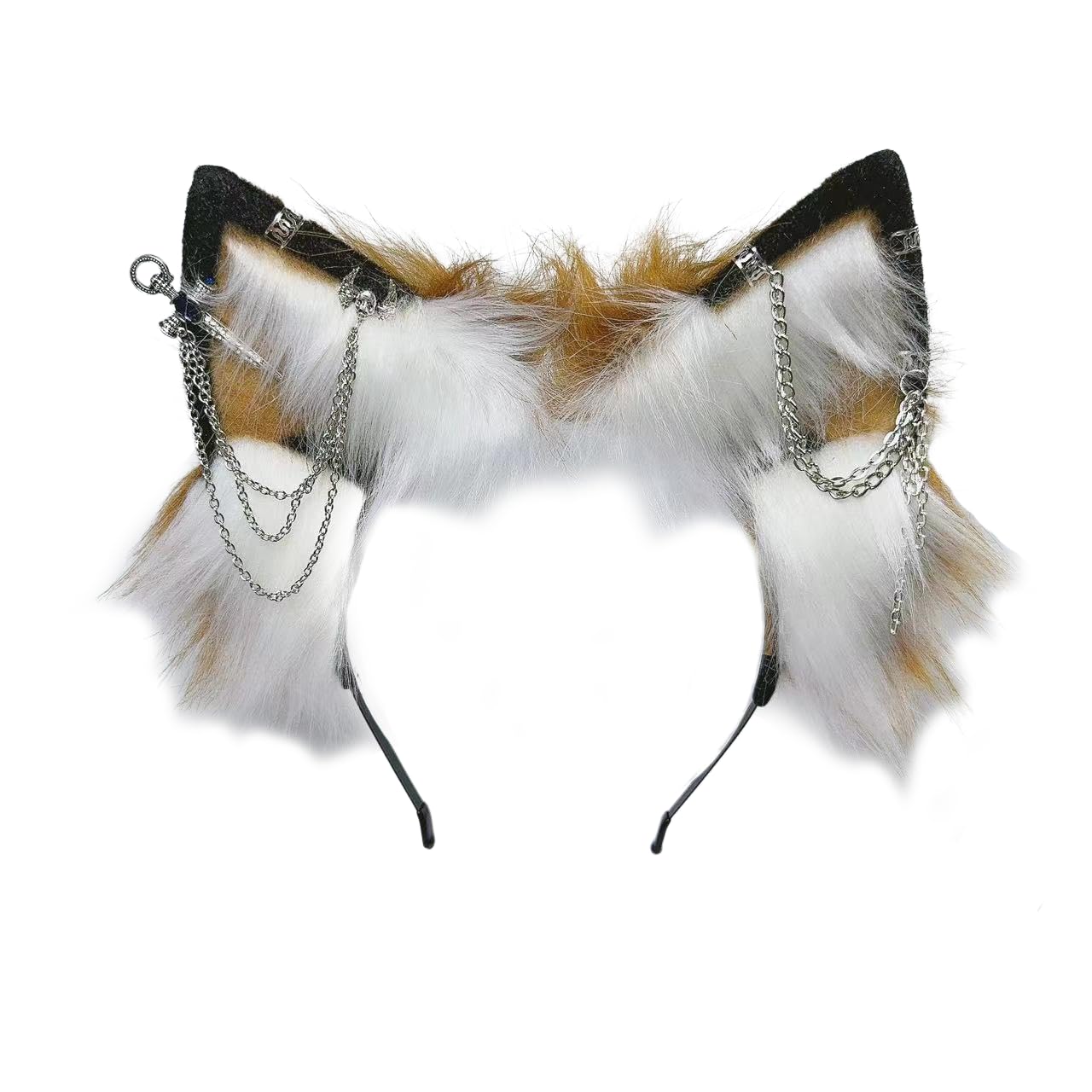 Ekwikzz Wolf Ears Tail Set Fox Wolf Headbands Clips Fluffy Cosplay Costumes, Gothic Punk Accessories for Halloween: Si Sword Wh Bw