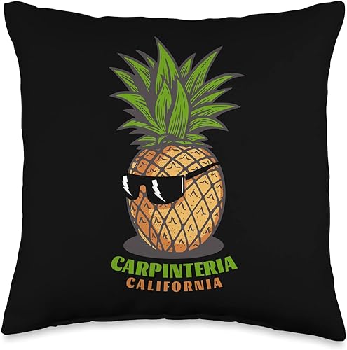 Carpinteria California CA Cute Pineapple Sunglasses Vacation Throw Pillow, 16x16, Multicolor