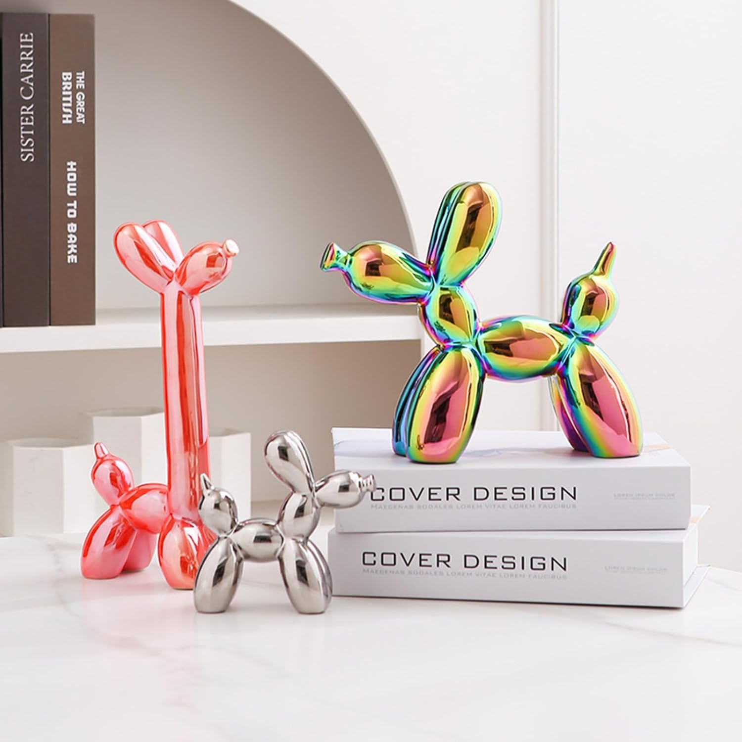 Scultura a forma di cane palloncino, lussuosa statua in resina per decorazione domestica, finitura lucida, ornamento decorativo per soggiorno, camera da letto, ufficio
