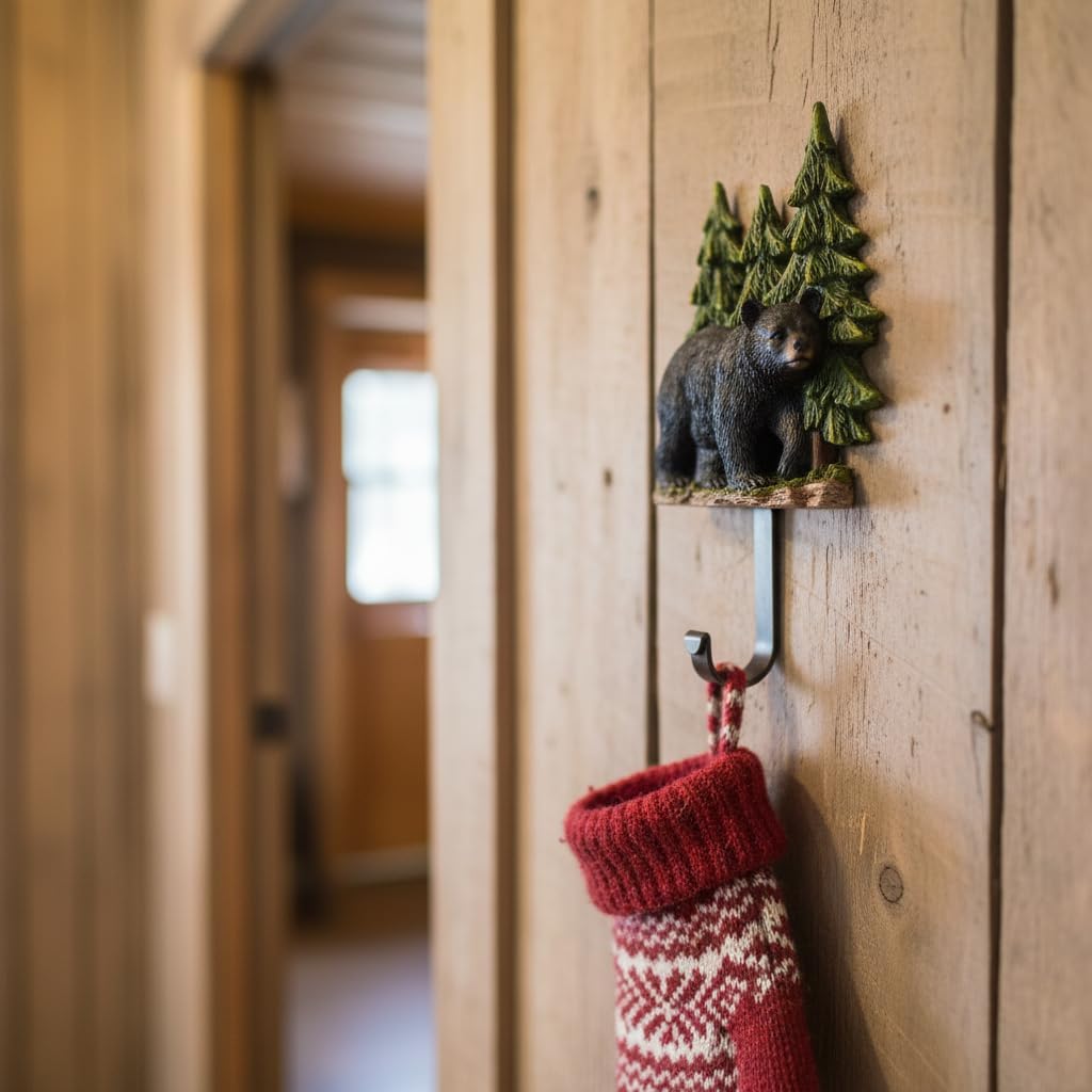 Comfy Hour 8"x4.5" Black Bear Forest Wall Hook, Rustic Antique Vintage Figurine Style Home Decor, Metal Animal Key Hanger Solo Unit for Cabin Entryway