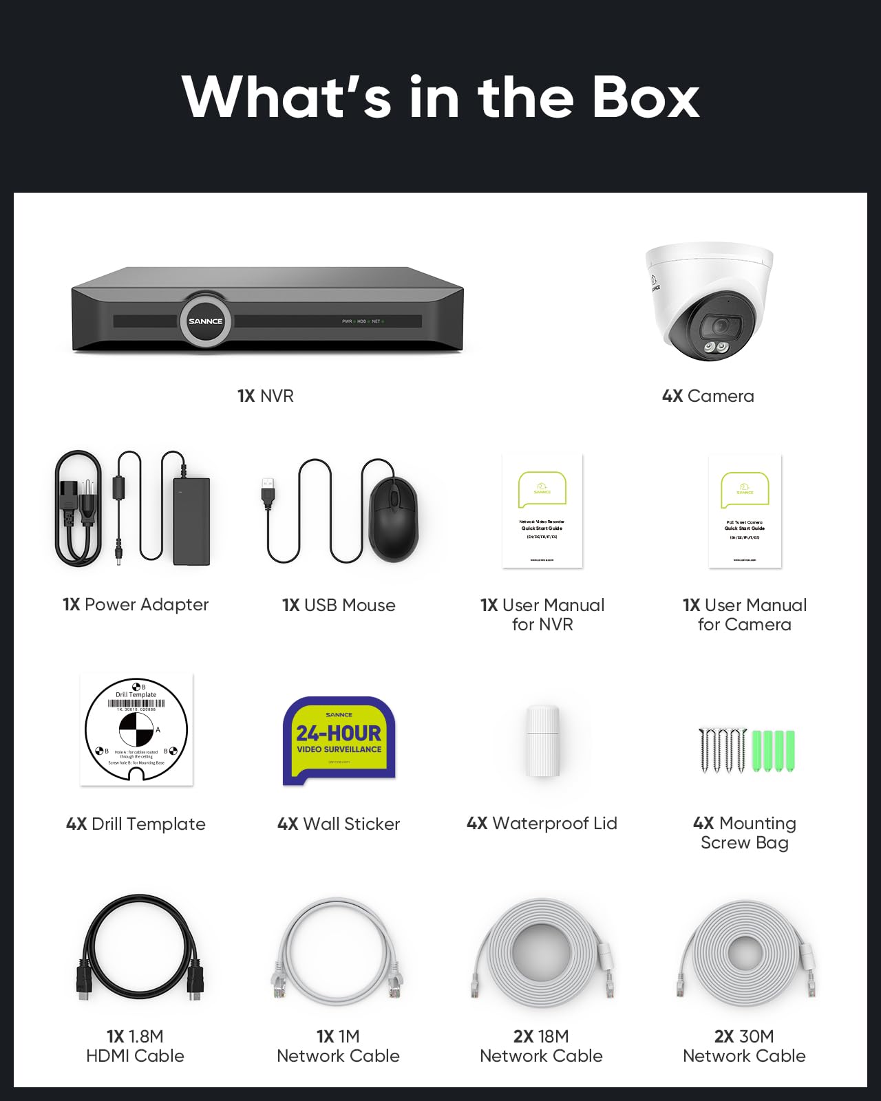 SANNCE Kit Surveillance PoE 4K, 8MP NVR 8 Canaux, Caméras Extérieures, Masquage Confidentialité, Détection Humaine/Véhicule, Vision Nocturne Couleur (4* Caméras + NVR)