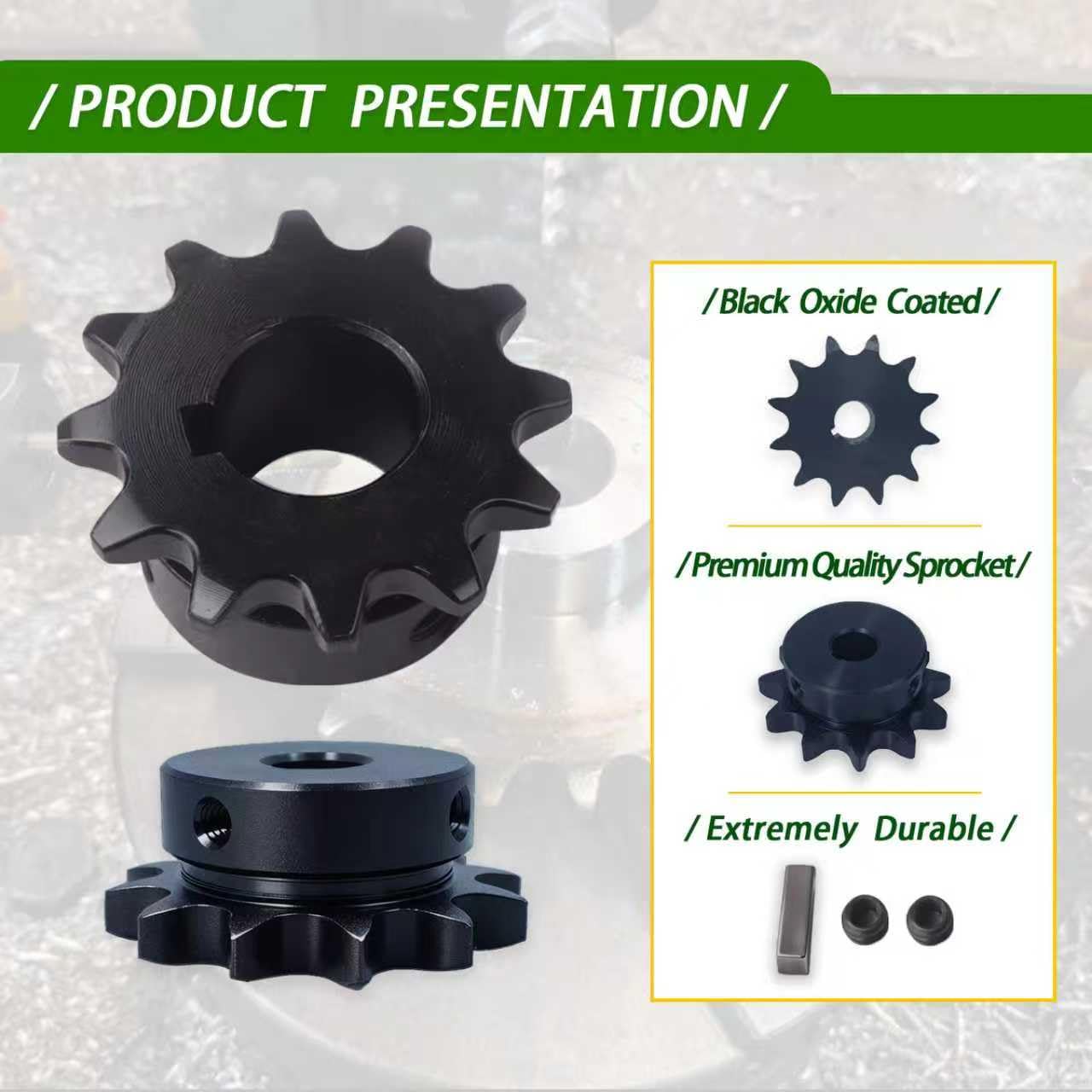#35 Roller Chain Sprocket 12 Tooth 3/4" Bore (3/16" Keyway) Black Oxide Rust-Proof with 2 Set Screws & Key Included for Mini Bike Go-Kart Clutch Performance, Hardened 1045 Steel 35BS12-3/4