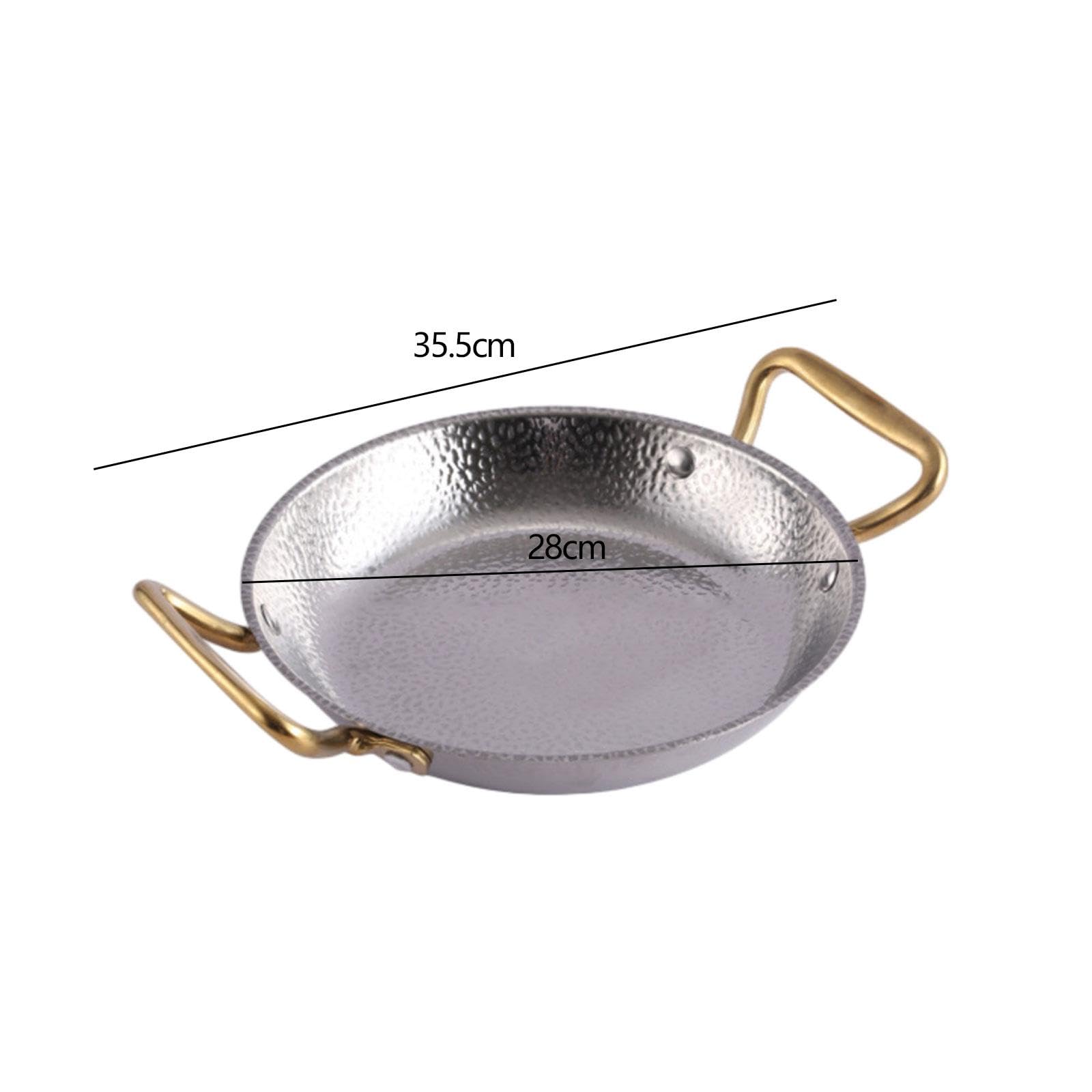 Trockene Schmorpfanne für Kimchi, Behälter mit Zwei Griffen für Suppen Und Nudeln, Polierte Und Fettabweisende Edelstahloberfläche, Ideal für, 28CM, Silber-Gold-Ohren