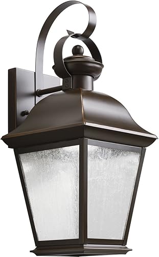 Kichler Mount Vernon - Lámpara de pared LED para exteriores de 16.75 pulgadas con cristal transparente sembrado, bronce Olde