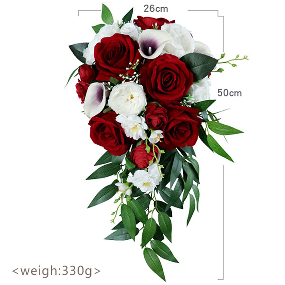 Hochzeit Blumenstrauß für Braut,Wasser Tropfen Wasserfall Brautstrauß künstliche Blumen halten Blumen für Zeremonie Jahrestag Hochzeit Dekoration (Weißwein Rot)