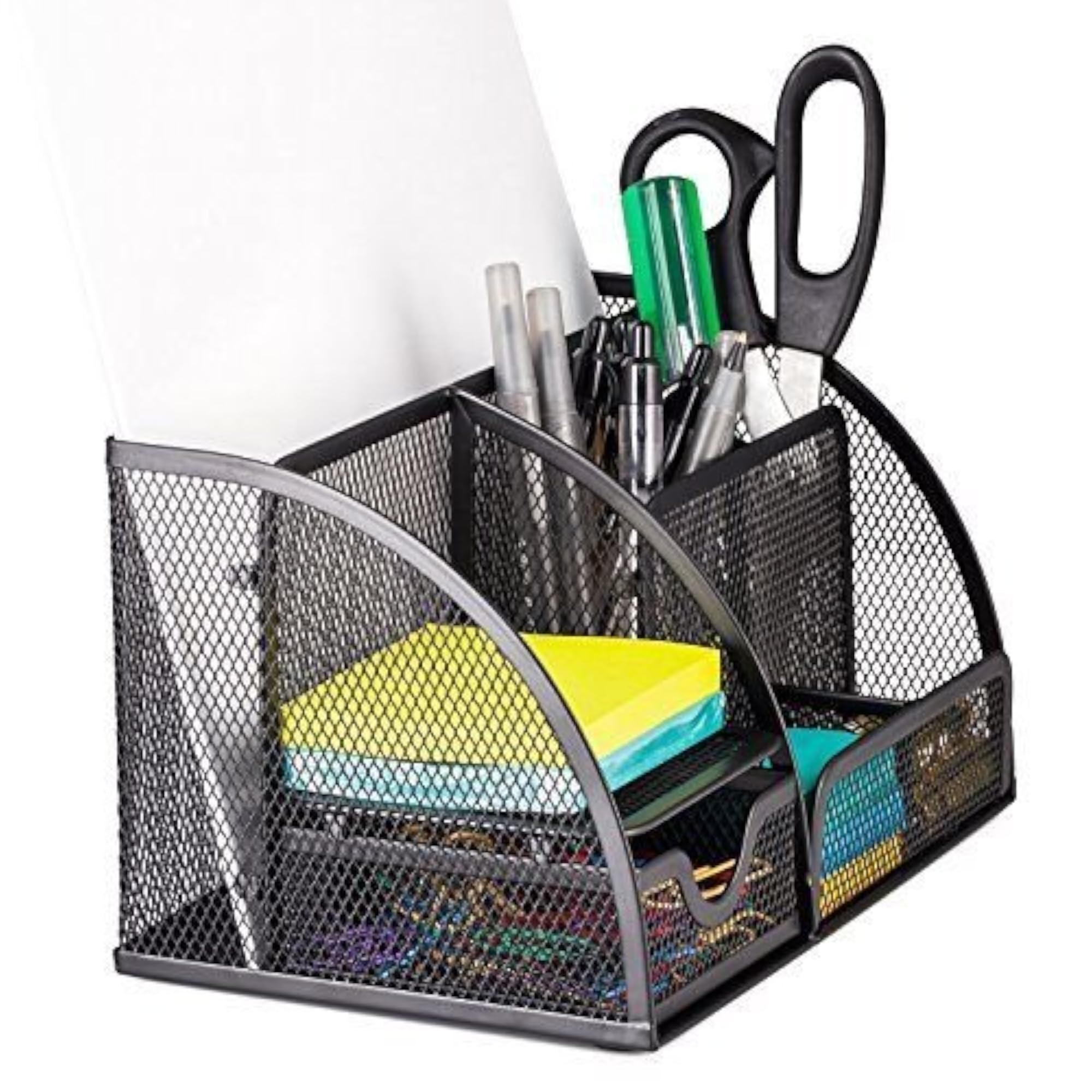 Metal Mesh Desk Organizer Pen Stand with 6 Compartments