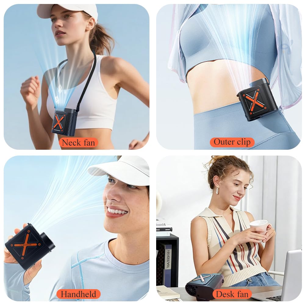 Ventola con Clip in Vita,Ventilatore da Cintura,40000 giri/min,Ricarica USB, da Collo, a Mano, Clip per Vita, Clip per Ombrello,Portatile Ricaricabile per Sport all'aria Aperta