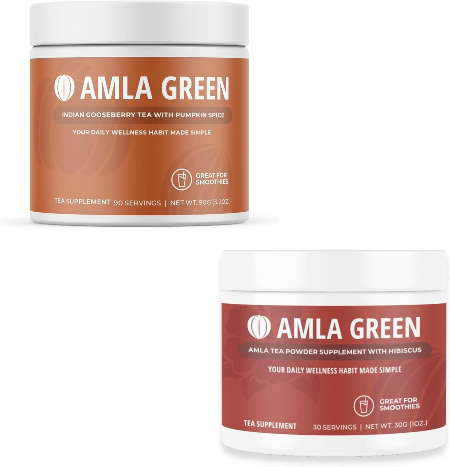 Amla Powder & Green Tea Superfood Supplement, Antioxidant Support, Made with Pumpkin Spice (90 servings) & Hibiscus (30 servings), Organic, Vegan