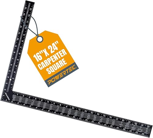 POWERTEC Cuadrado para enmarcar, cuadrado de carpintero de acero de 16 x 24 pulgadas con mesas de viga, herramientas de marco y regla de ángulo