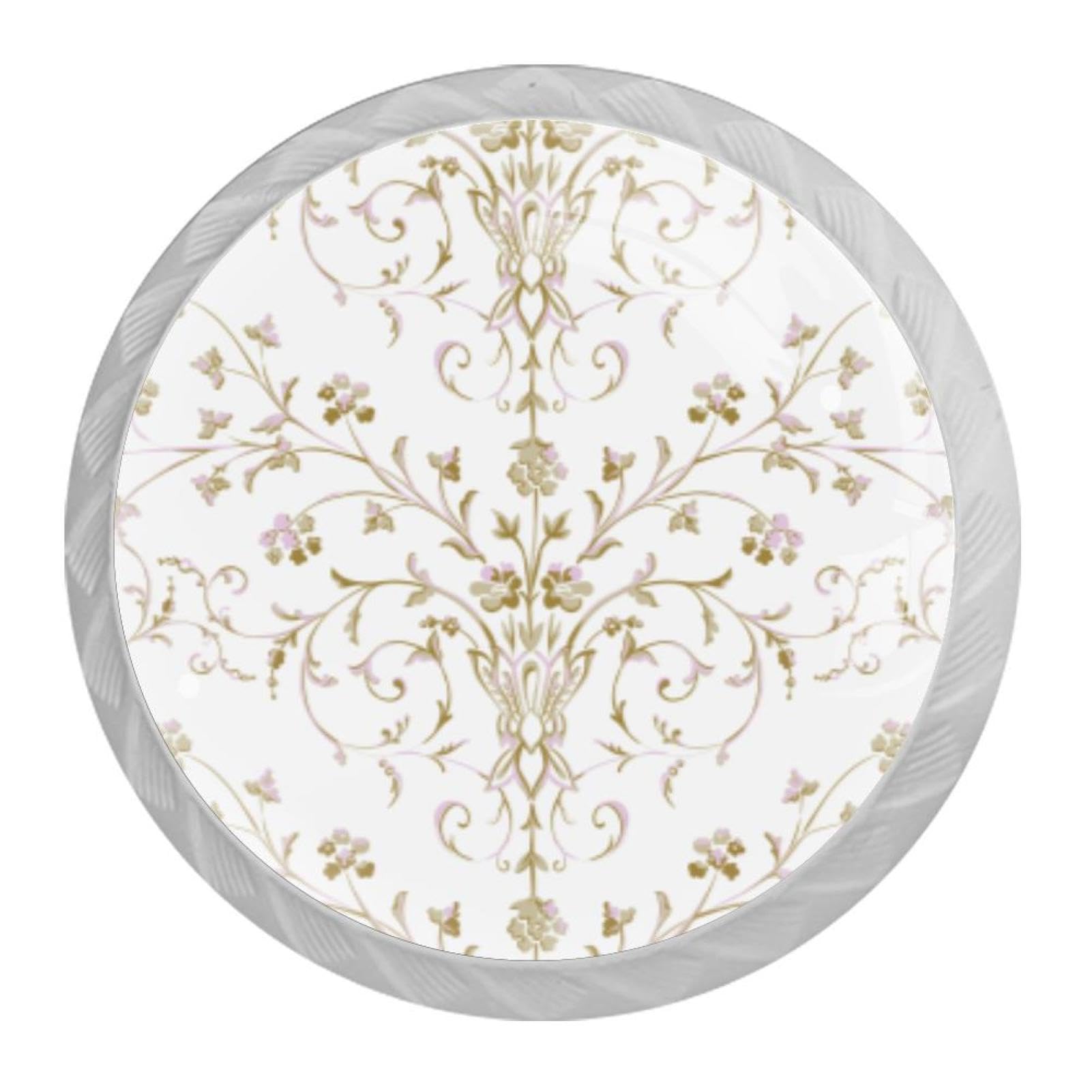 Tqmspg 4 Pieces Drawer Pulls Floral Background Door Knobs Dresser Handles for Kitchen Wardrobe Cupboard Hardware Furniture