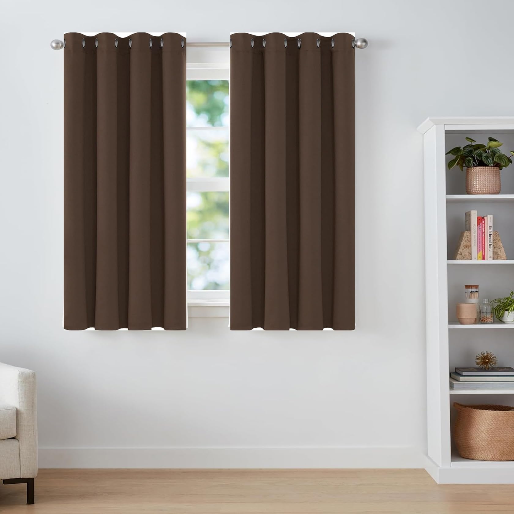 Rideau Occultant Lot de 2 95 x 75 cm Isolant Anti Froid 100% Lumiere Bloquer Anti Chaleur Opaque Rideaux Salon Moderne Installation Facile pour Chambre Maison, ‎Marron