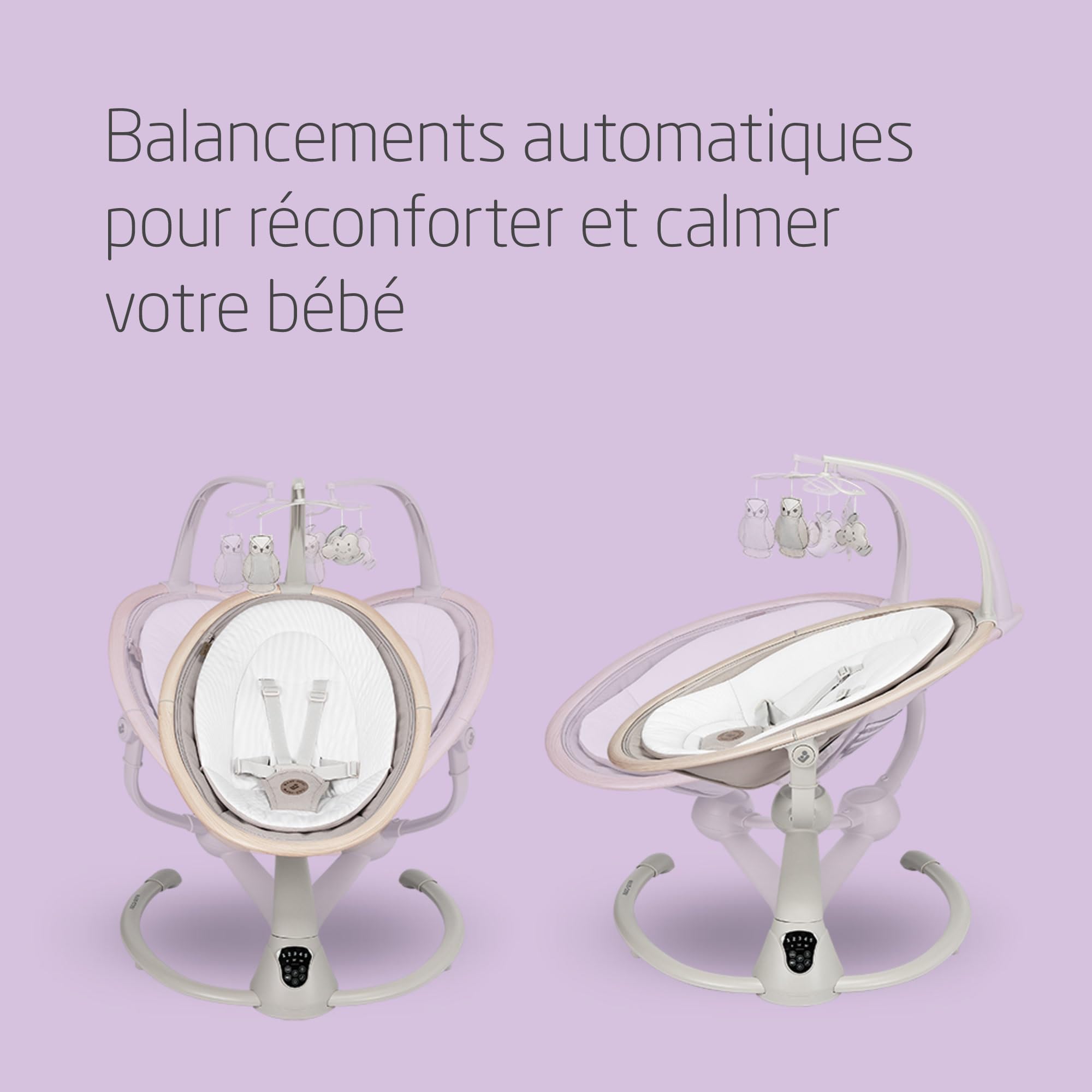 Maxi-Cosi Cassia balancelle bébé électrique, 0-6 mois, 9 kg max, transat bébé, 12 mélodies, rotation 360°, détection mouvement, 5 vitesses de balancement, Classic Beige
