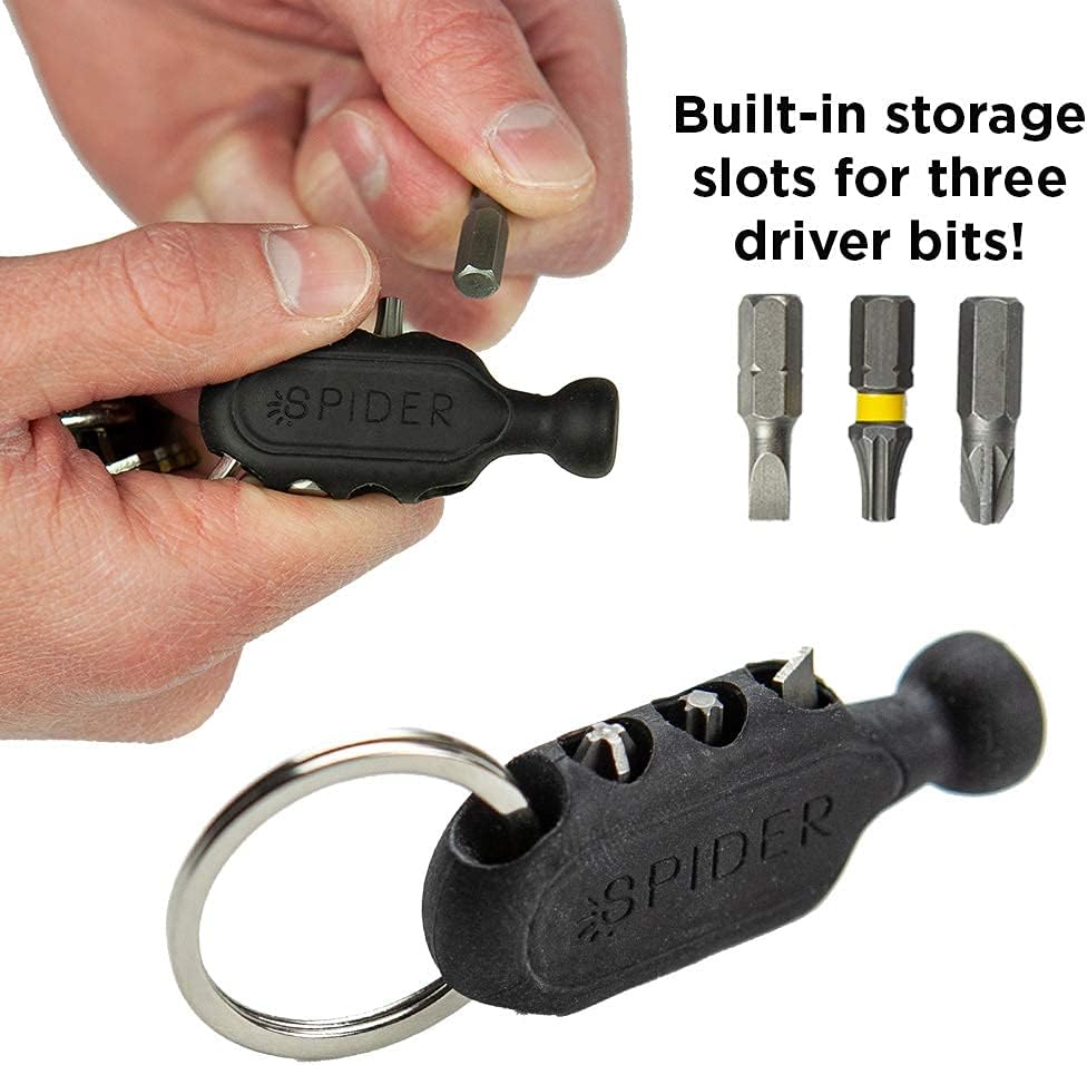 Spider Tool Holster - Outdoor Hiking Bundle - (1) Self Locking, Quick Draw Belt Holster Clip + (2) Stretchable Water Bottle Gripper + (1) Rubber Key Ring with built-in holes for spare driver bits!