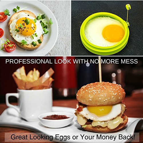 Cisixin Fried Egg Rings Non Stick Pancake Molds Silicone Egg Rings Round with Handle for Frying Pack of 4