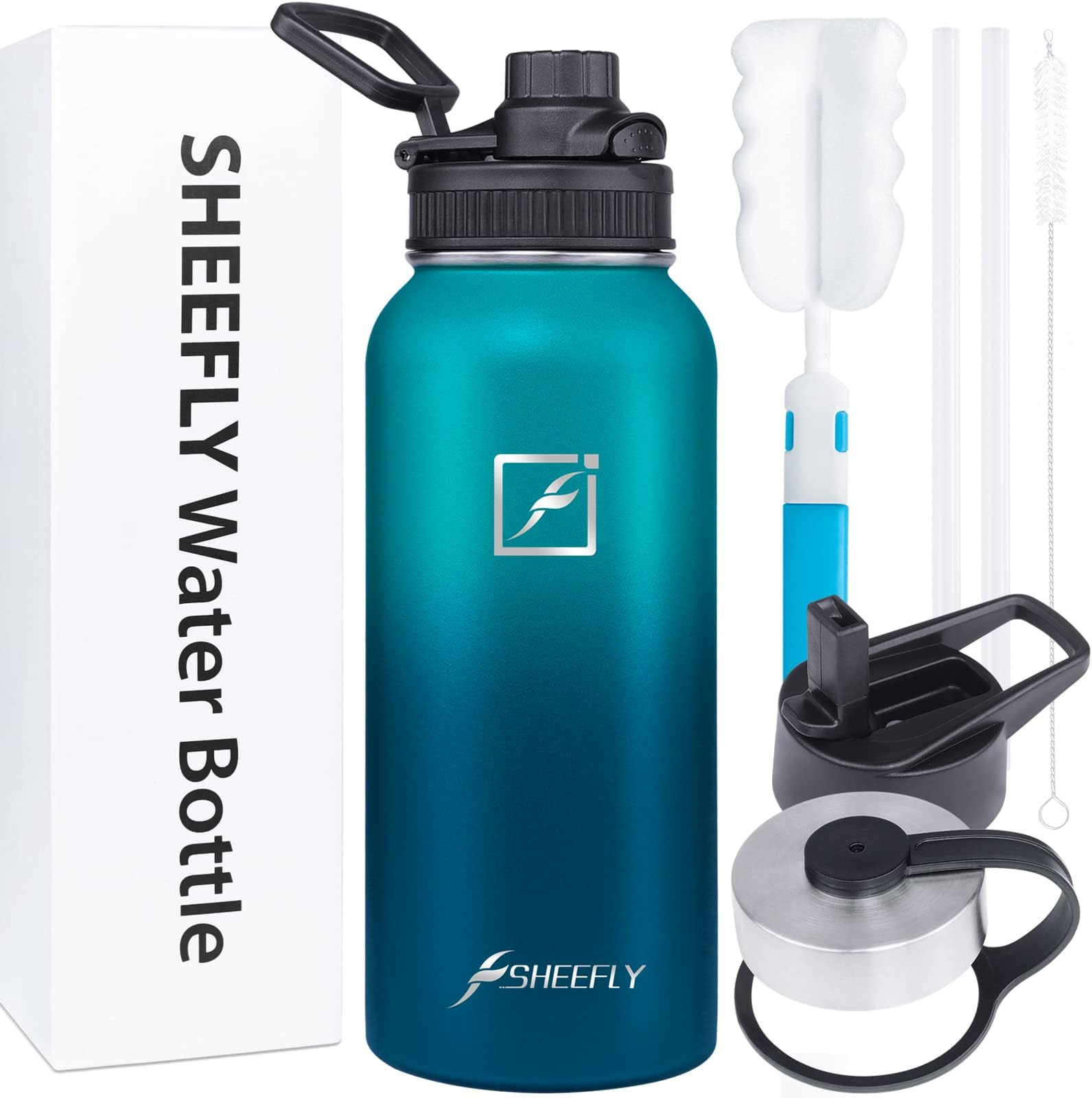 SHEEFLY Insulated 1 Litre Metal Water Bottle, BPA Free, Leakproof, Gym Running Sports Bottle for Kids, Girls, Boys, Adults