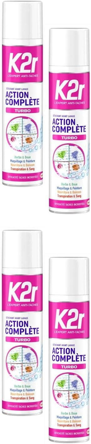 K2R 4 Action Complete Turbo Set - Aerosol (400ml) - Pre-Wash Stain Remover - All Types of Stains - Even Inlaid