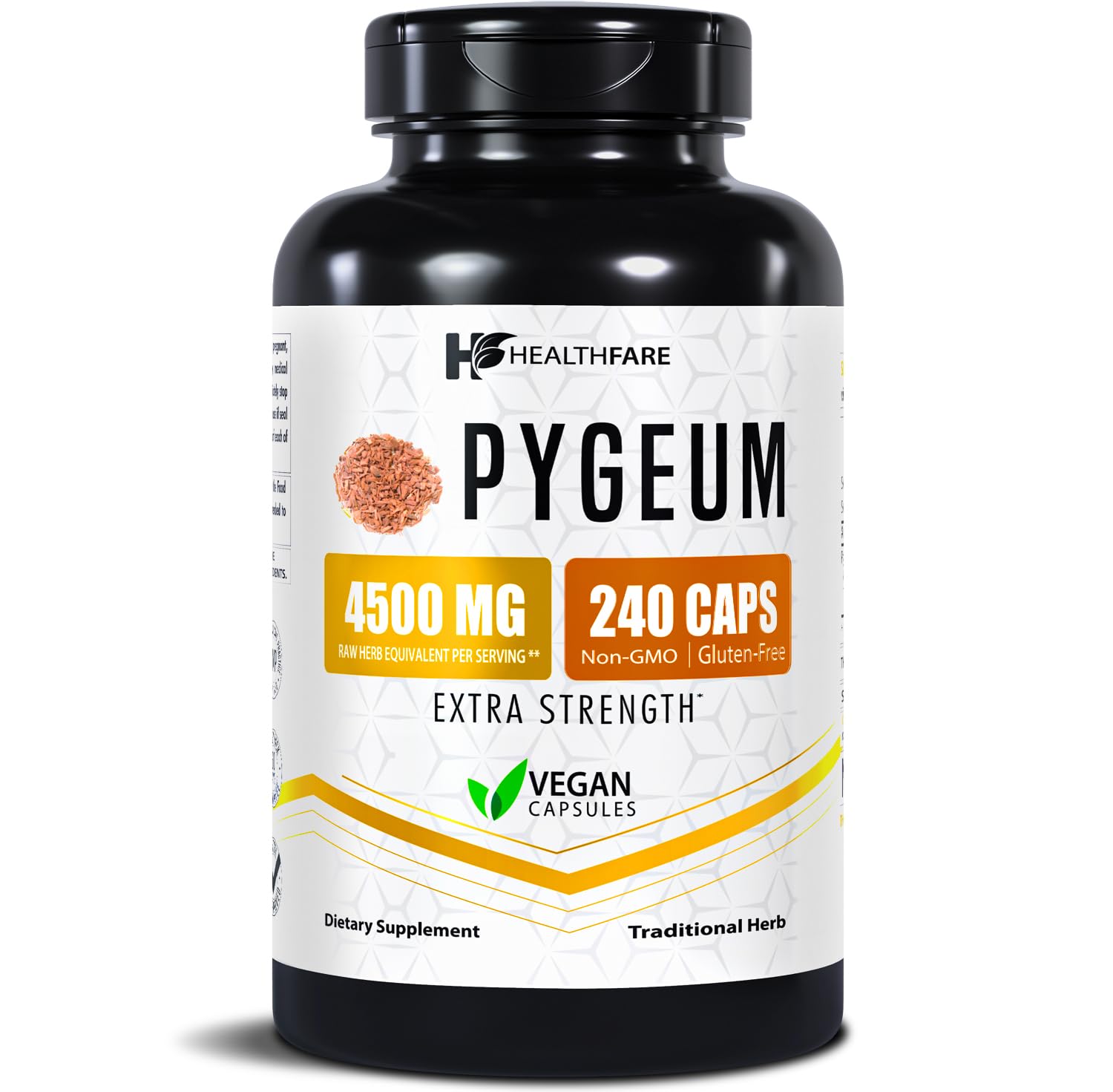 Healthfare Pygeum Supplement, 4500mg | 240 Vegan Capsules | Ultra Standardized Bark Extract | Herbal Supplement | Non-GMO & Gluten-Free | Made in The USA