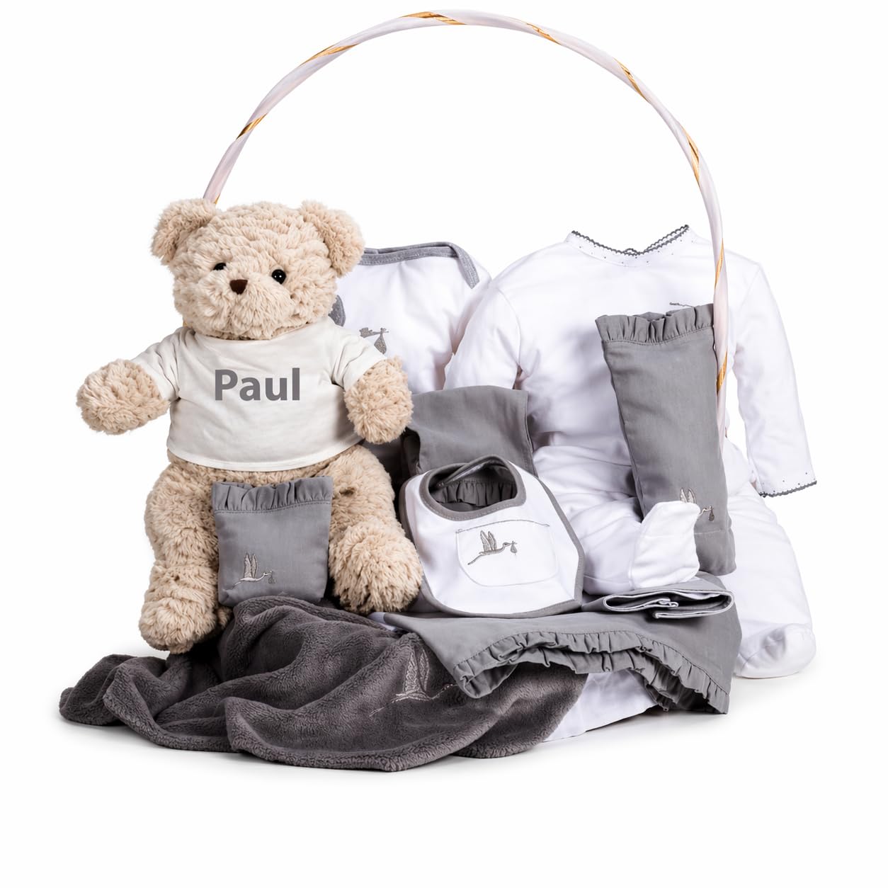 Regalo Neonato Maschio Femmina | Cesto classico per neonati | Cesto regalo personalizzato per neonati | 3/6 mesi (grigio) | BebeDeParis