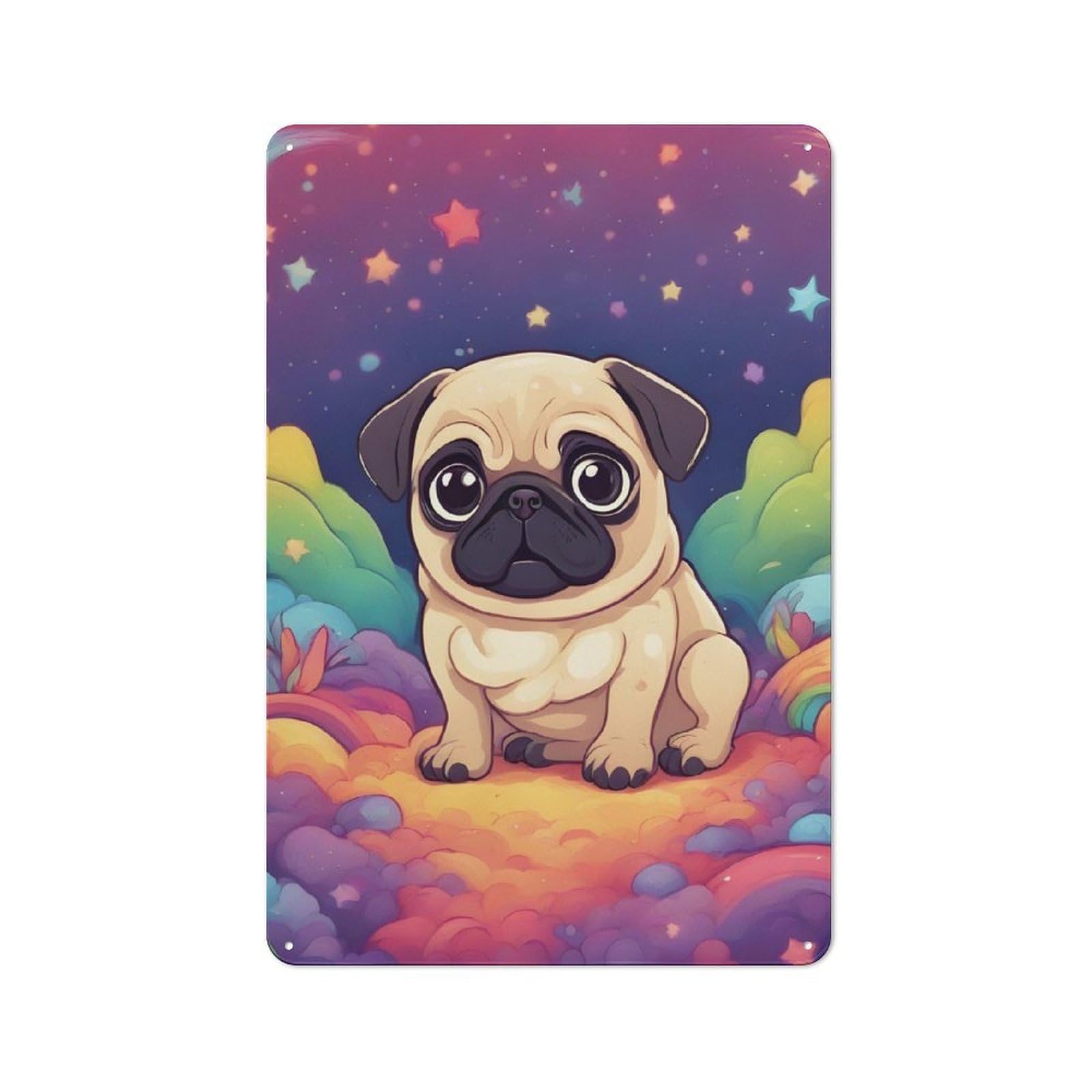 Junmoney Little Pug Industrial-Style Metal Sign 30X20cm For Home Bar Wall, Housewarming Wall Decor For People Furnishing Home Bar