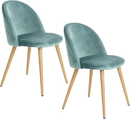 Miniatura 9 de FurnitureR Silla de comedor tapizada de terciopelo con respaldo medio y patas de madera para el hogar, cocina, dormitorio, sala de estar, juego de