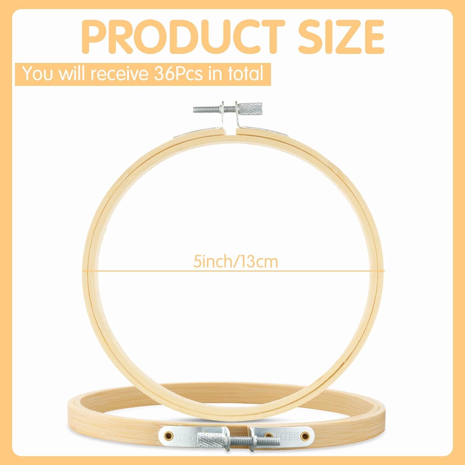 Weysat 5 Inch Embroidery Hoops Bulk Bamboo Circle Cross Stitch Hoop Round Ring Easily Loosen Tighten Bamboo Embroidery Frame Adjustable for Art Handy Sewing Wall Decoration Craft (60 Pcs)