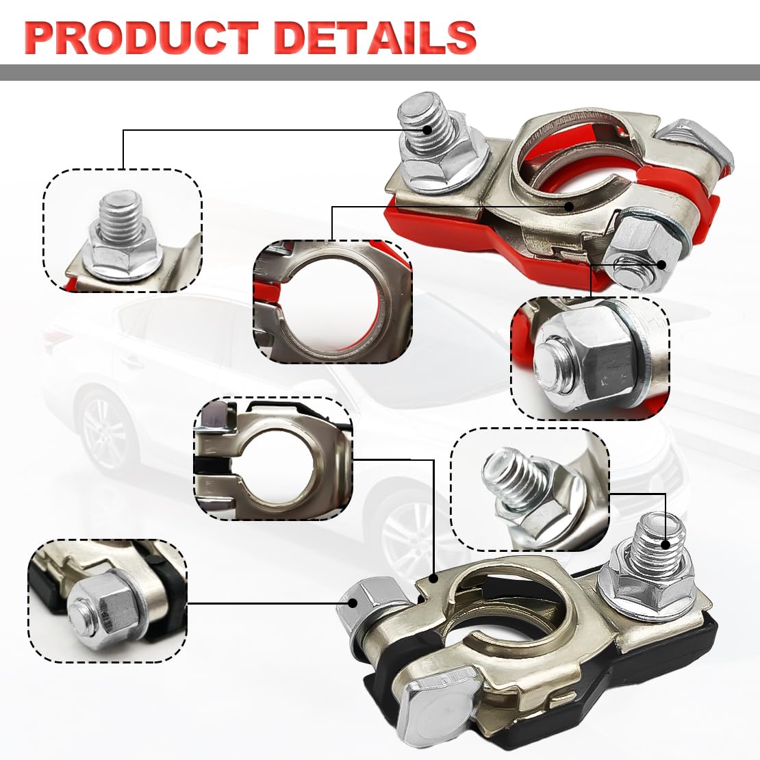 Nissan Battery Terminal Connectors Set - Positive & Negative Copper Terminals For Altima, Maxima, Sentra