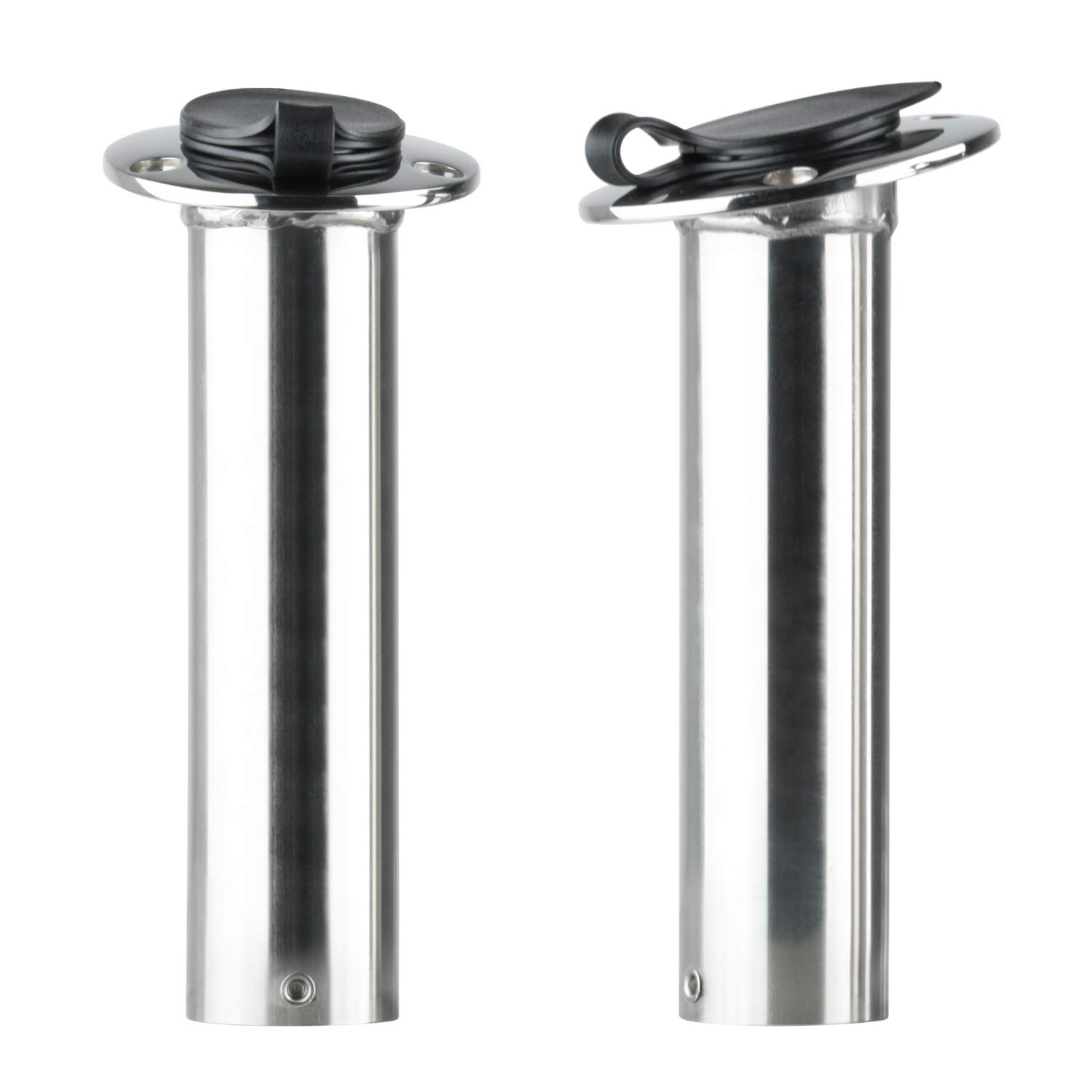 Amarine Made Lot de 2 supports de canne en acier inoxydable résistant aux UV 15 degrés avec capuchon et doublure en PVC noir