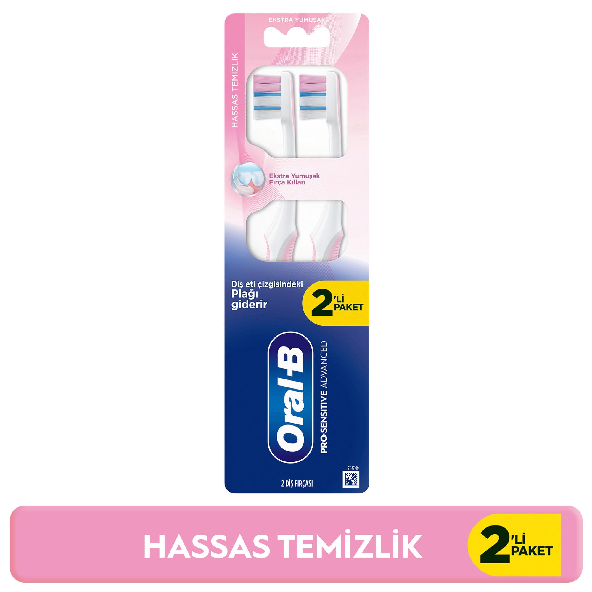 Oral-B Pro-Sensitive Advanced Hassas Temizlik Diş Fırçası, Ekstra Yumuşak, 2 Adet