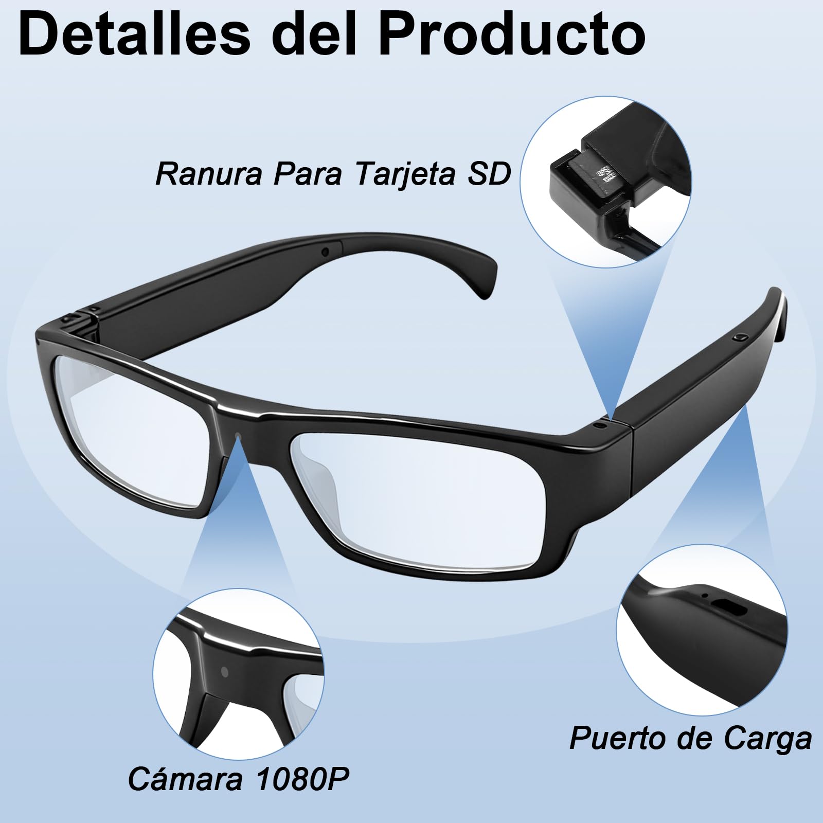 Smart Kamera Brille, Outdoor Sportbrille mit Kamera 1080P HD Videoaufzeichnung Intelligente Brille Actionkamera Tragbar und Ideal zum Klettern, Autofahren, Radfahren, Wandern, Jagen und Angeln