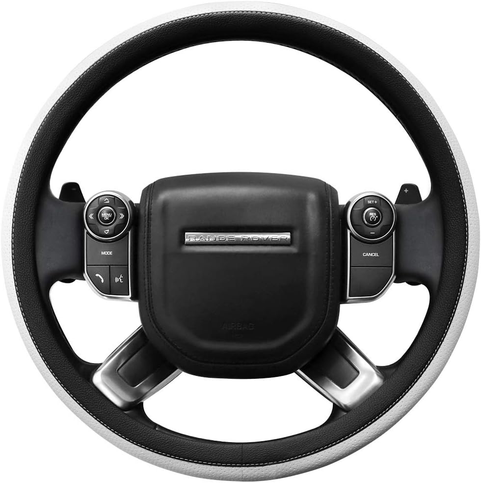 SEG Direct Microfiber Leather White Steering Wheel Cover Fits 39.5-41 cm