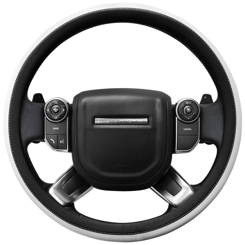 SEG Direct Microfiber Leather White Steering Wheel Cover Fits 39.5-41 cm