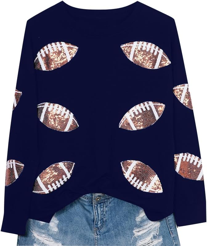 MOUSYA Womens Sequin Football Sweatshirt Game Day Long Sleeve Shirt Sunday Funday Pullover Casual Crewneck Tops - Image 6