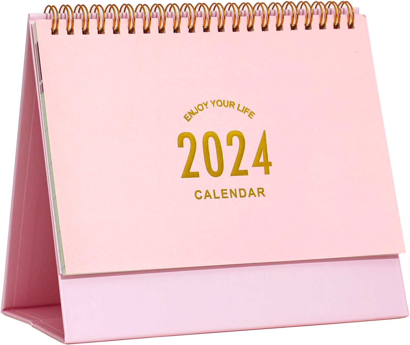 Stiamvd Small Desk Calendar 2024, Standing Flip Desktop Calendar from January 2024 to June 2025 - Metal Ring Twin-Wire Binding Monthly Desktop Calendar for Home Office School (Pink)