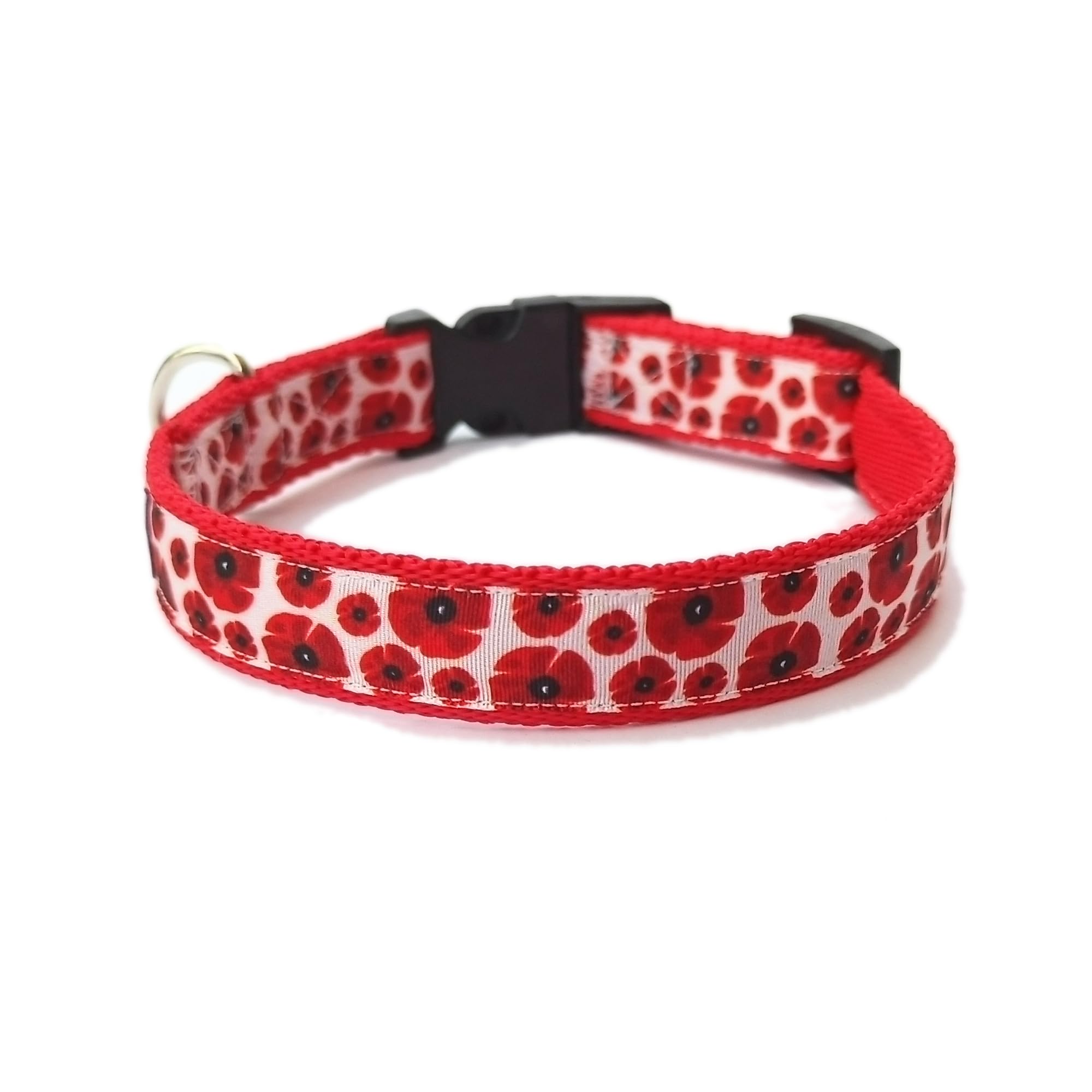 Loop-da-Loop poppies dog collar (Red base, Small - 10-14", 0.75" wide) — image 1