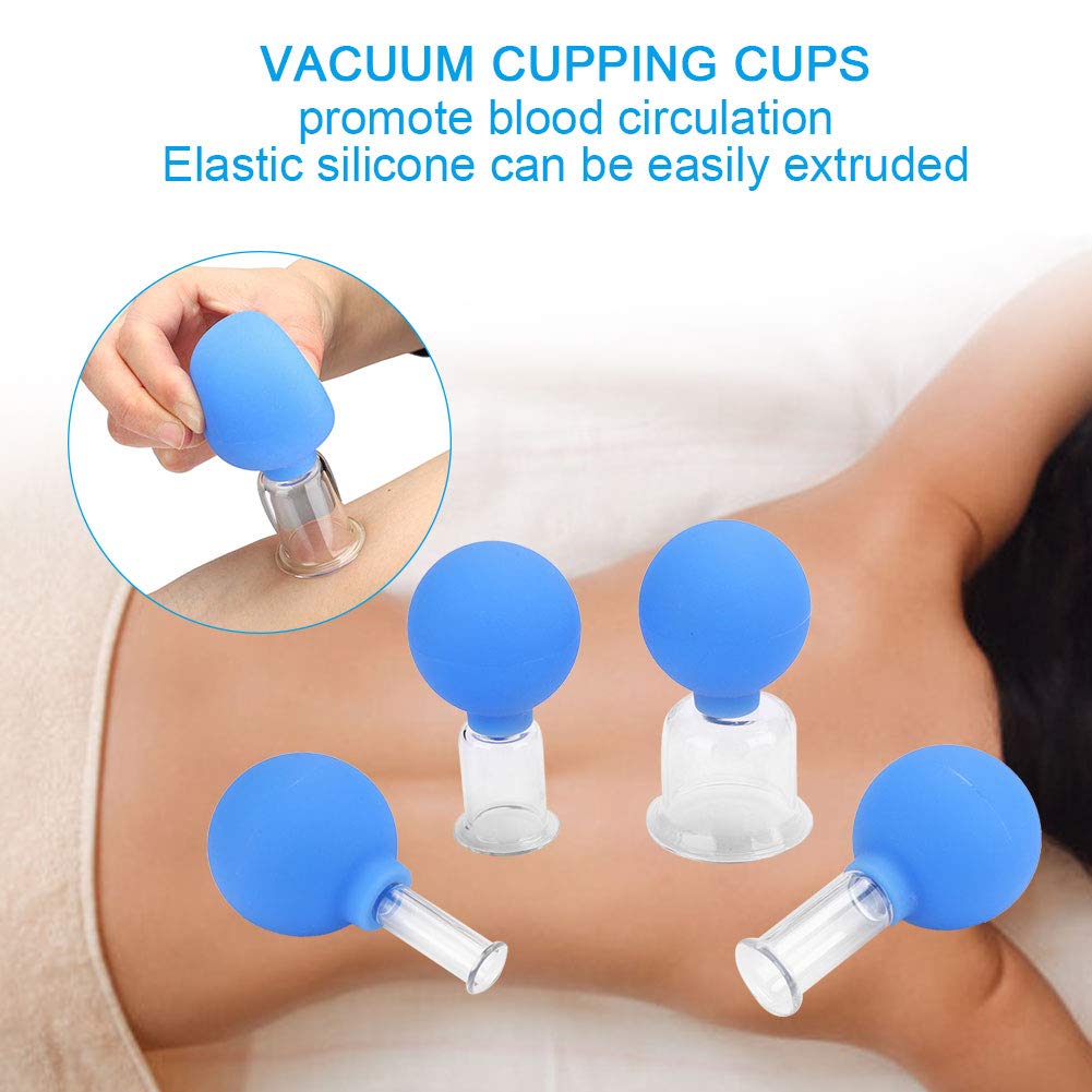 FOOJo 4pcs / Box Vakuum-Schröpftherapie-Sets, Silikonglas-Körpermassage-Schröpfbecher zur Schmerzlinderung bei Müdigkeit, Anti-Cellulite-Saugkörper-Entspannungsmassagegerät