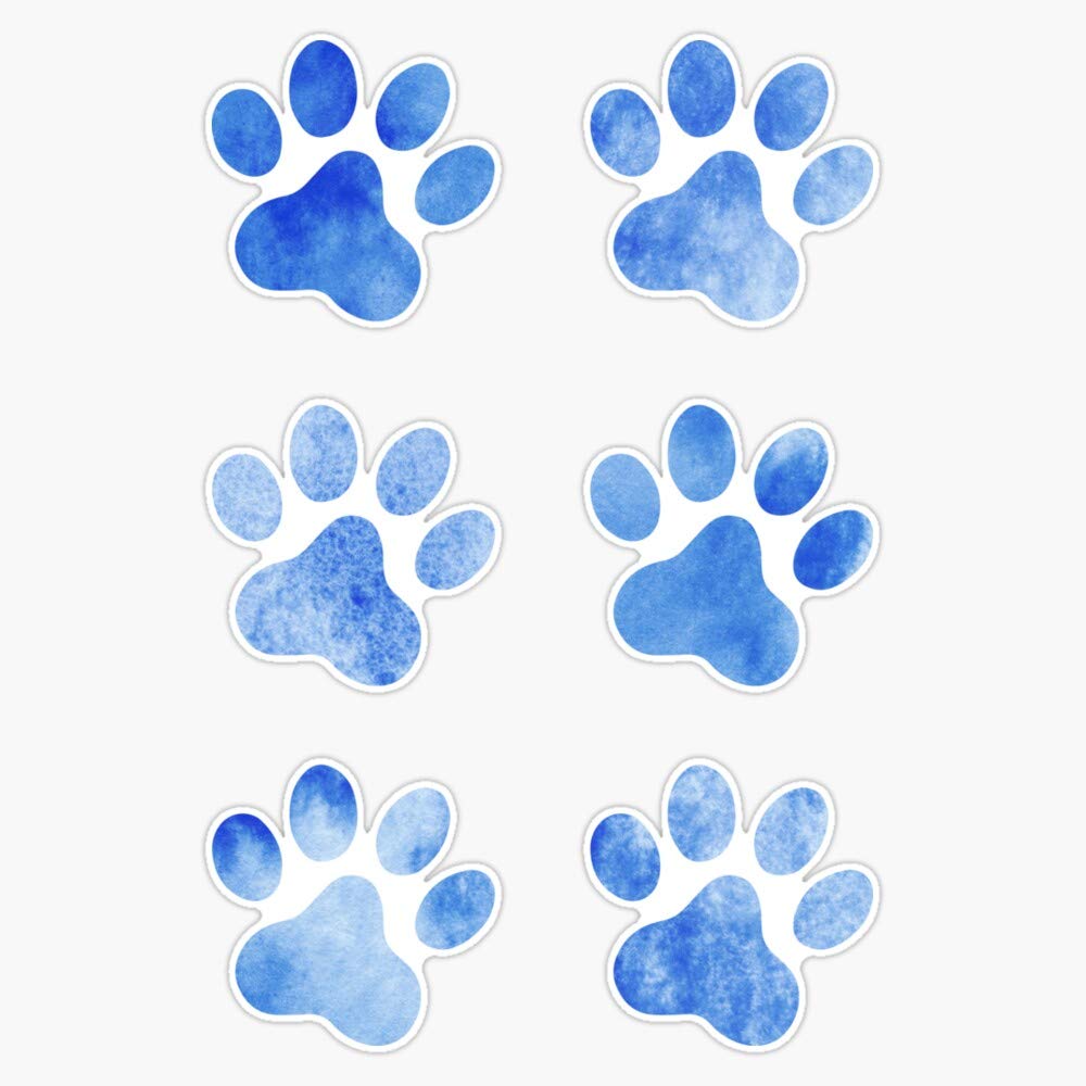 Blue Watercolor Paw Prints, Set Of Six Vinyl Waterproof Sticker Decal Car Laptop Wall Window Bumper Sticker 5"
