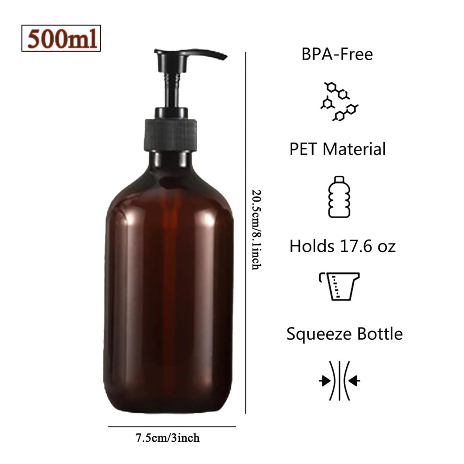 3 Stück Bernsteinfarbene Shampoo-Leerflasche Mit Pumpe | Duschgelspender for Badezimmerspülung(Amber bottle set)
