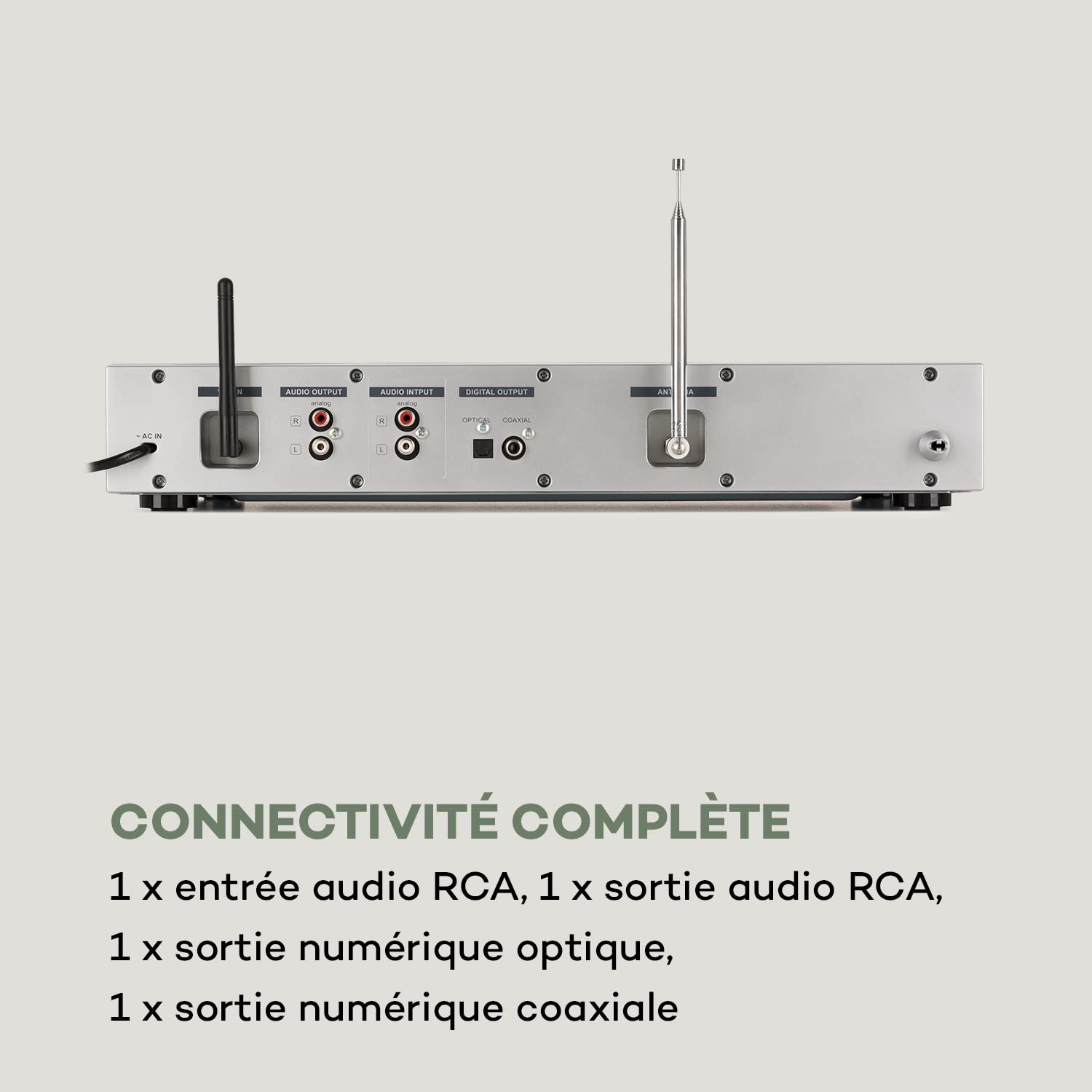 AUNA iTuner CD Récepteur HiFi - Tuner Internet Radio, Tuner HiFi, Radio FM, Dab+, Lecteur CD, Connexions Multiples, WiFi, Spotify Connect, UNDOK, USB - no Bluetooth, Argent