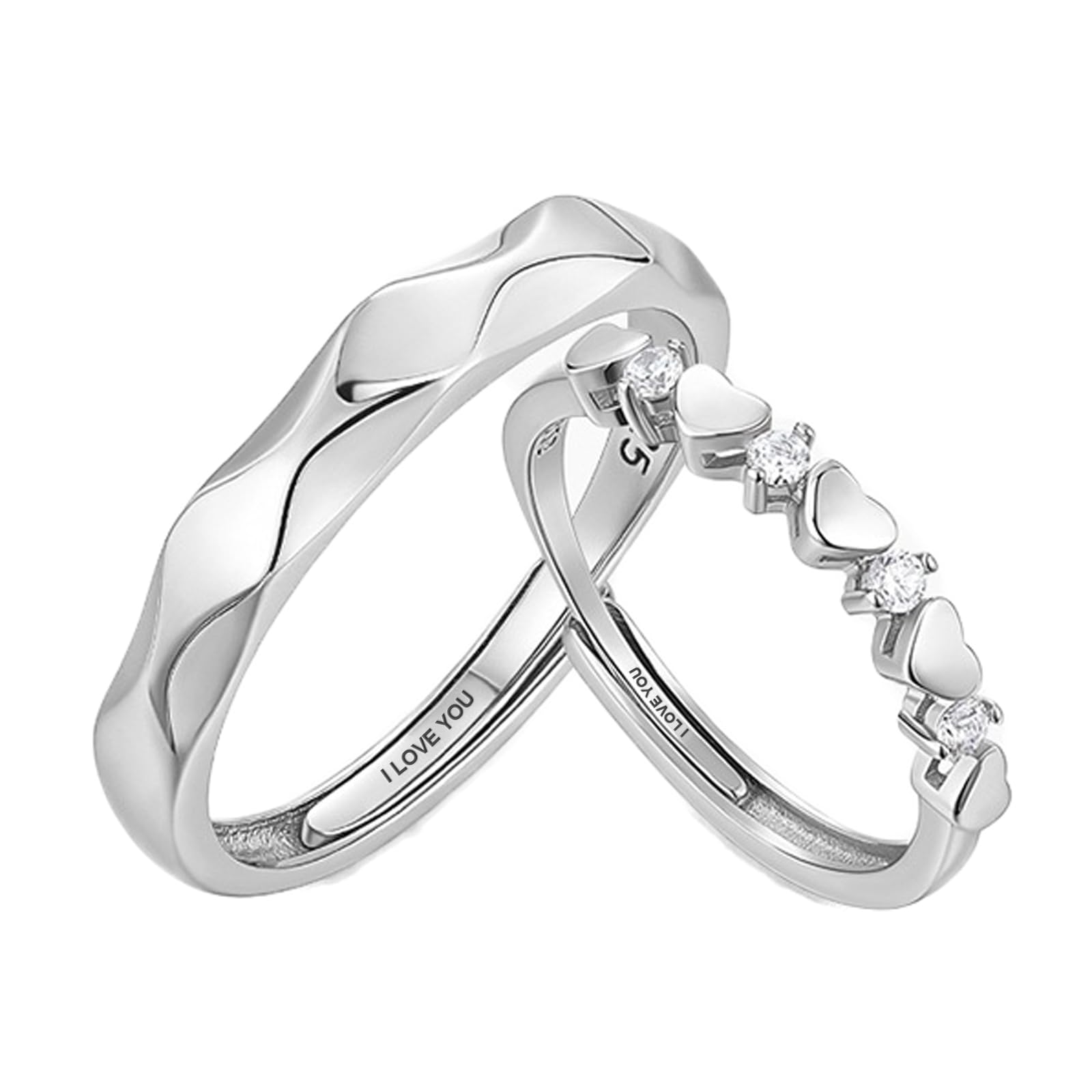 Anillos de boda de plata de ley 925 a juego para parejas ajustables para el día de San Valentín