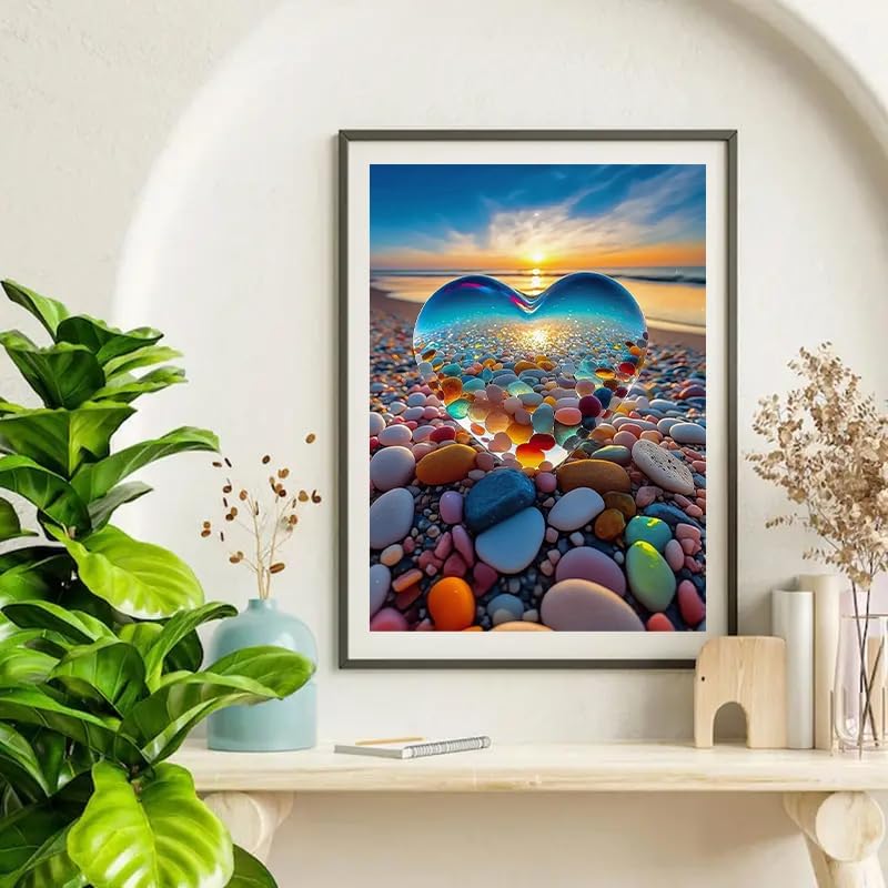 Miniatura 7 de HSENJT Kit de pintura de diamantes 5D, arte de diamantes 5D, amor de playa para adultos principiantes, arte de diamantes de piedra de mar, taladro