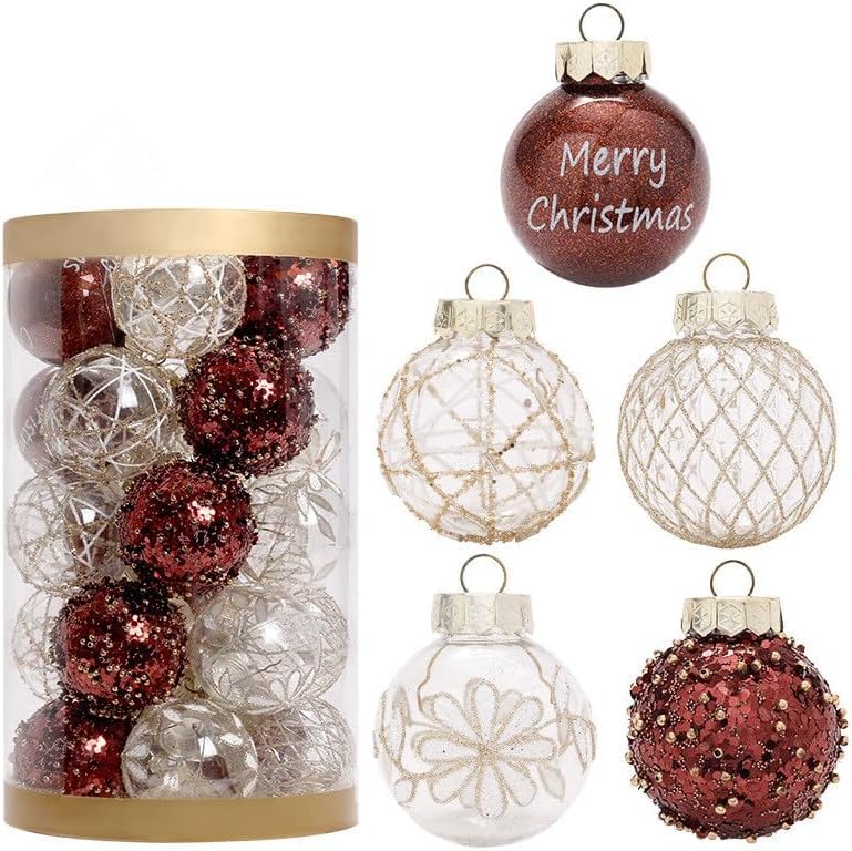 25pcs Natale Ball Ornaments,6cm Natale Ball Ornaments Set,Painted Christmas Ball Set Ornaments Balls Shatterproof Hanging Ornaments Kit (Caffè Oro)