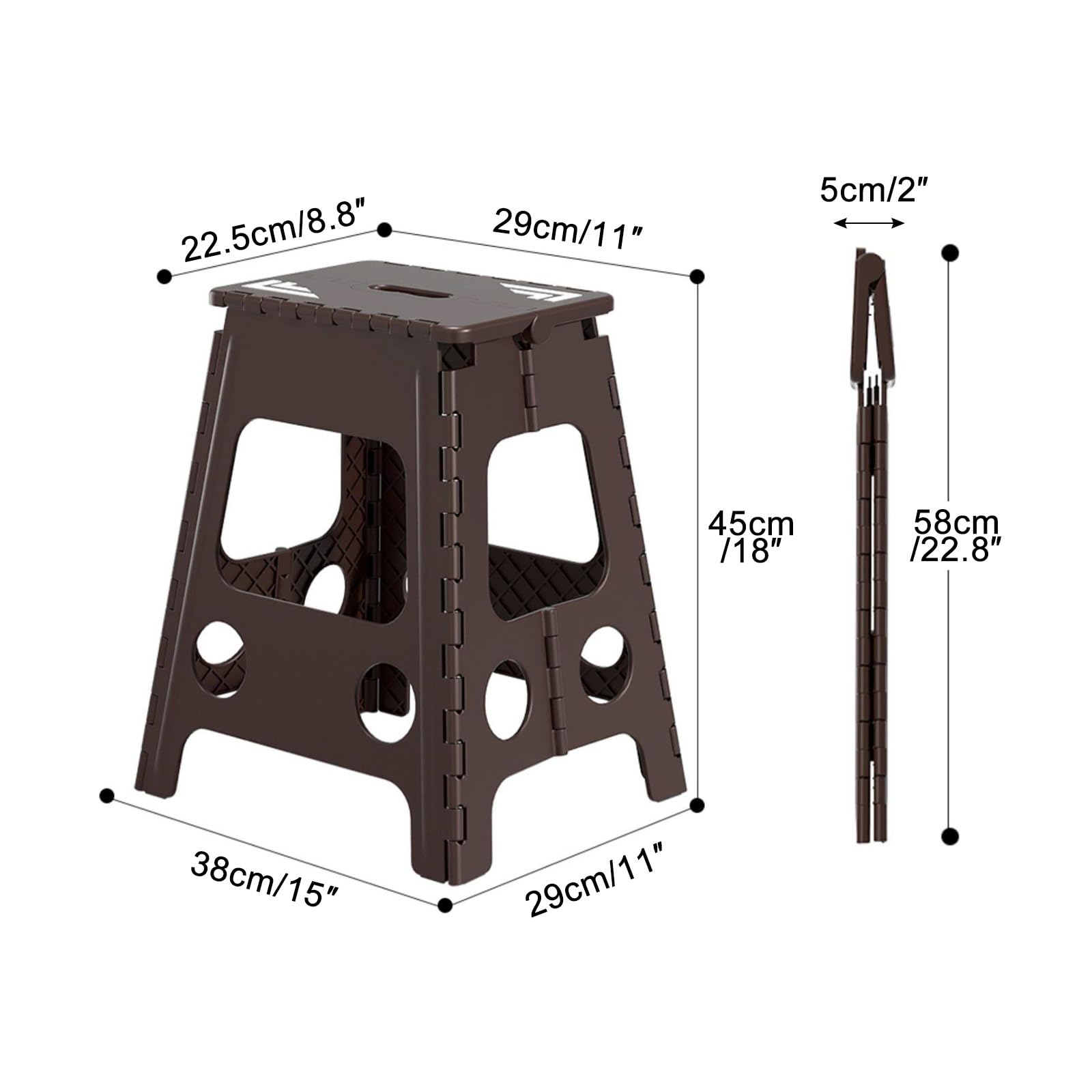Marchepied Pliable de 45 cm de Large, Antidérapant, Pliable, avec poignée, Marchepied en Plastique for Adulte, Marchepied de Jardin, Tabouret Haut Pliable, Peut Supporter jusqu'à 150 kg(Brown)
