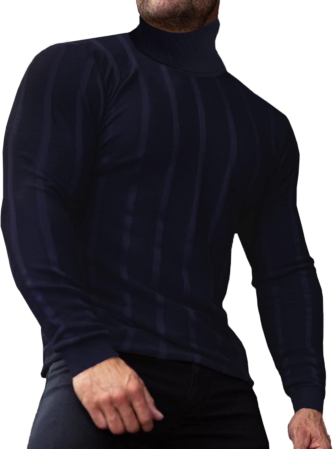 JoZorro Men Turtleneck Long Sleeve Sweater High Neck Top Slim Fit Lightweight Knit Roll Neck Pullover Sweaters for Men