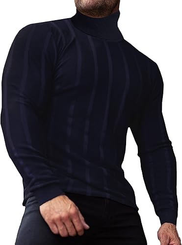 JoZorro Suéter de manga larga con cuello alto para hombre, ajuste delgado, ligero, cuello enrollado, suéteres para hombre