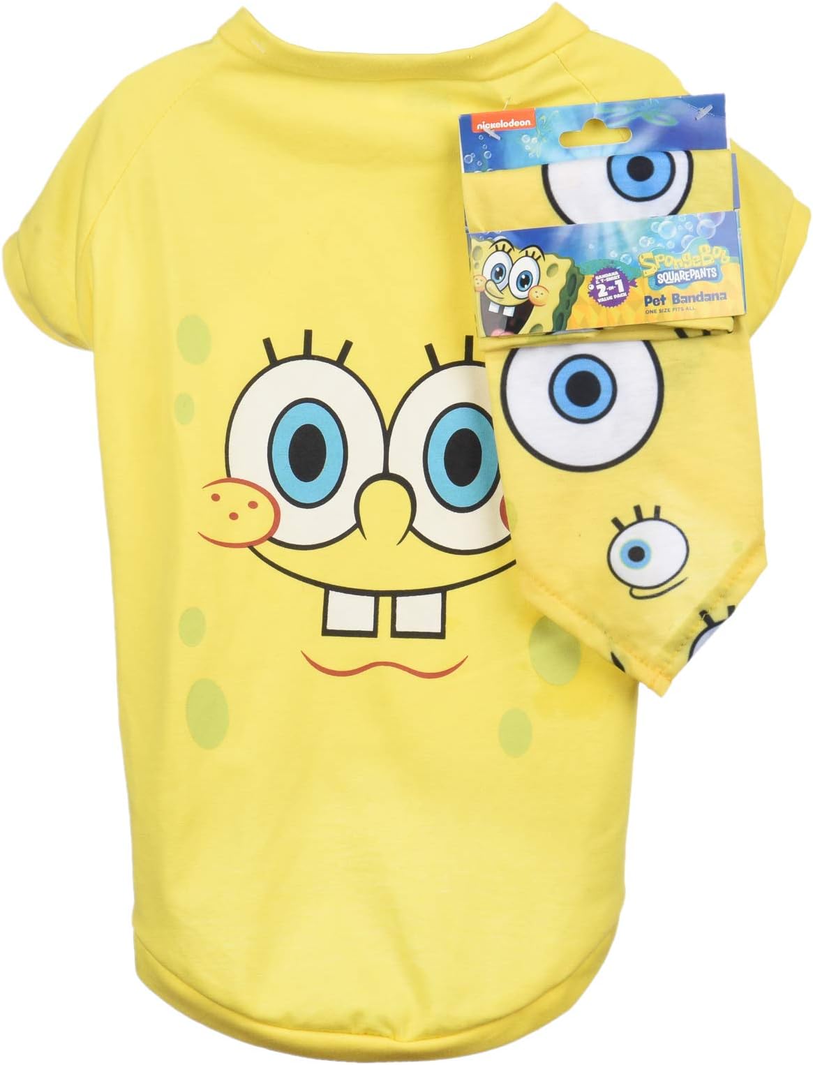 SpongeBob SquarePants for Pets Yellow Shirt for Dogs and Bandana Combo- Size Medium | Soft and Comfortable Spongebob Clothes for Dogs- Lightweight T Shirt and Dog Bandana