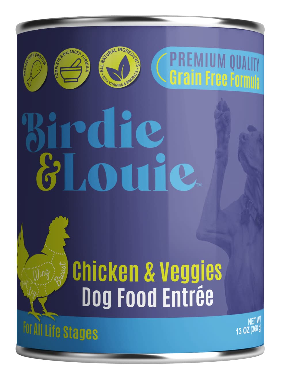 Birdie & Louie Wet Dog Food Real Chicken and Veggies 12-Pack 13oz Cans